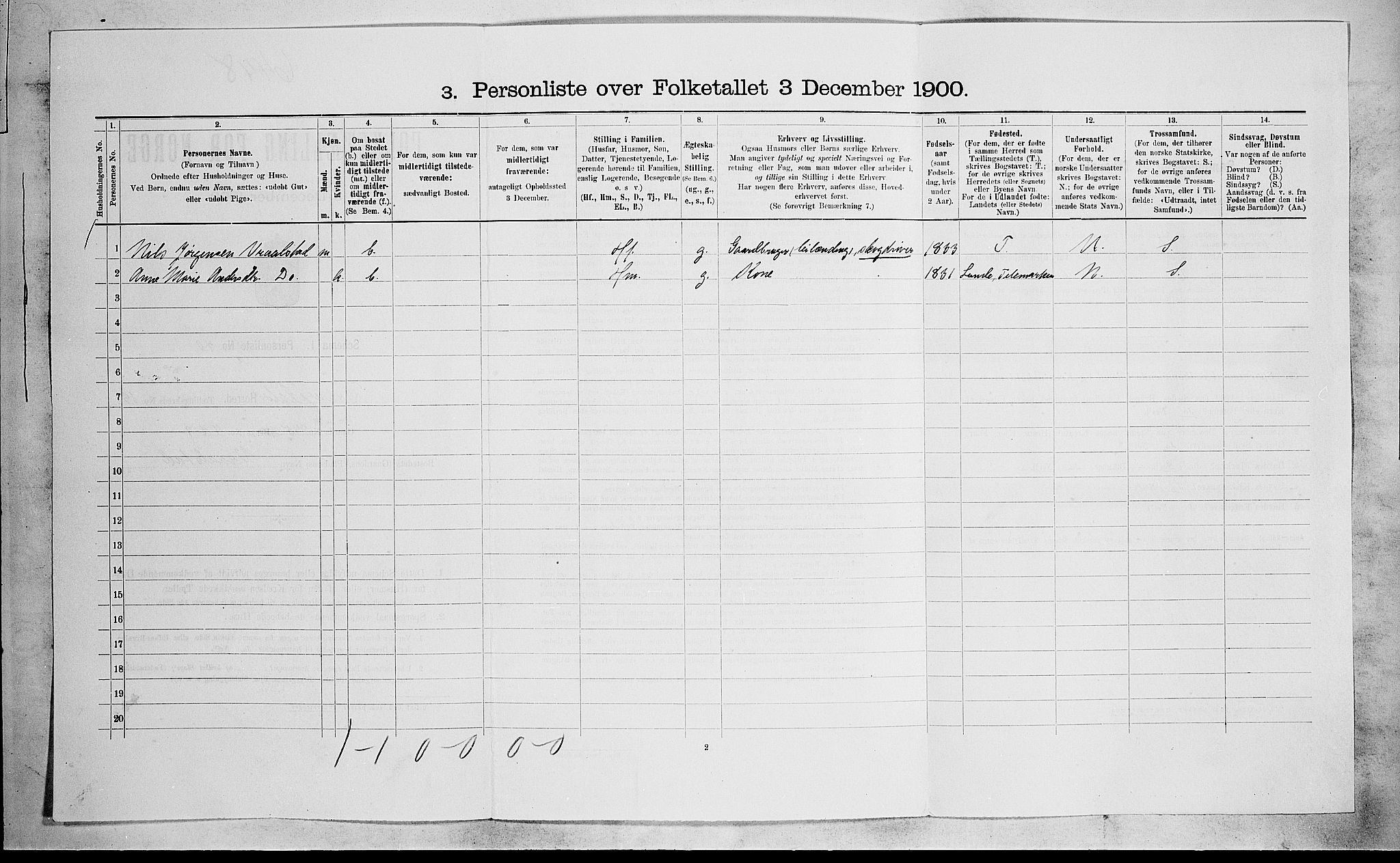 SAKO, 1900 census for Drangedal, 1900, p. 1020