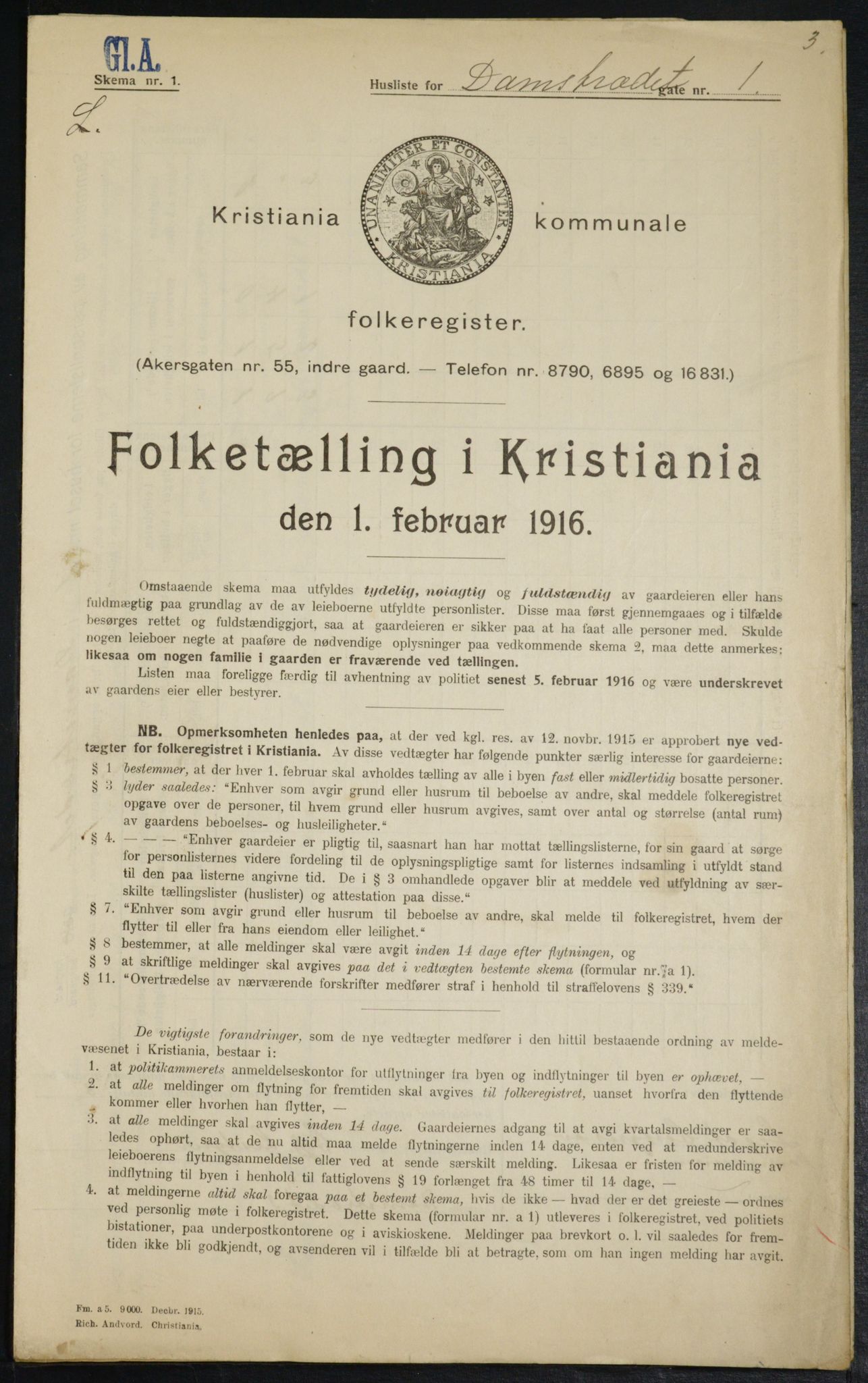 OBA, Municipal Census 1916 for Kristiania, 1916, p. 14435