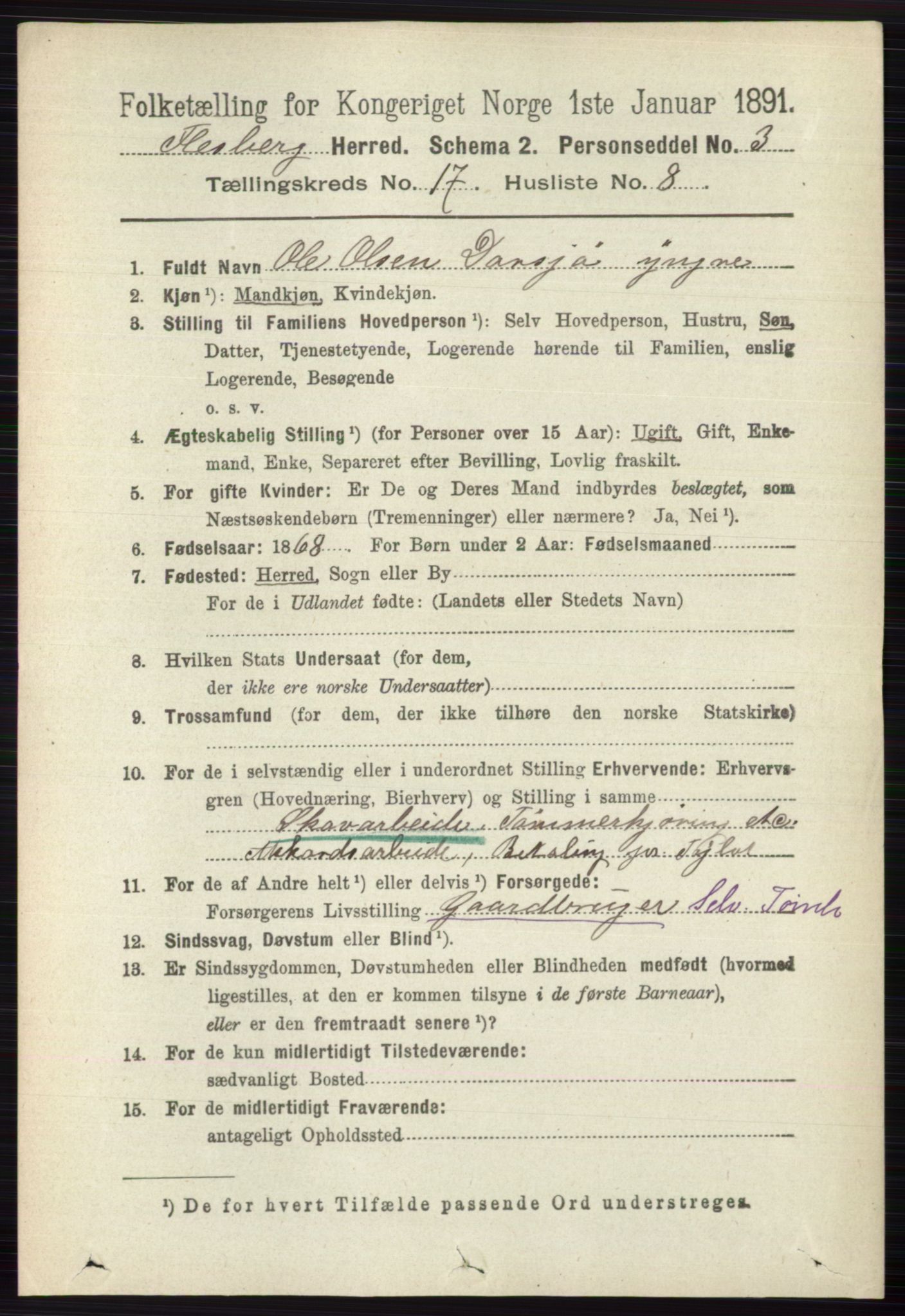 RA, 1891 census for 0631 Flesberg, 1891, p. 3030