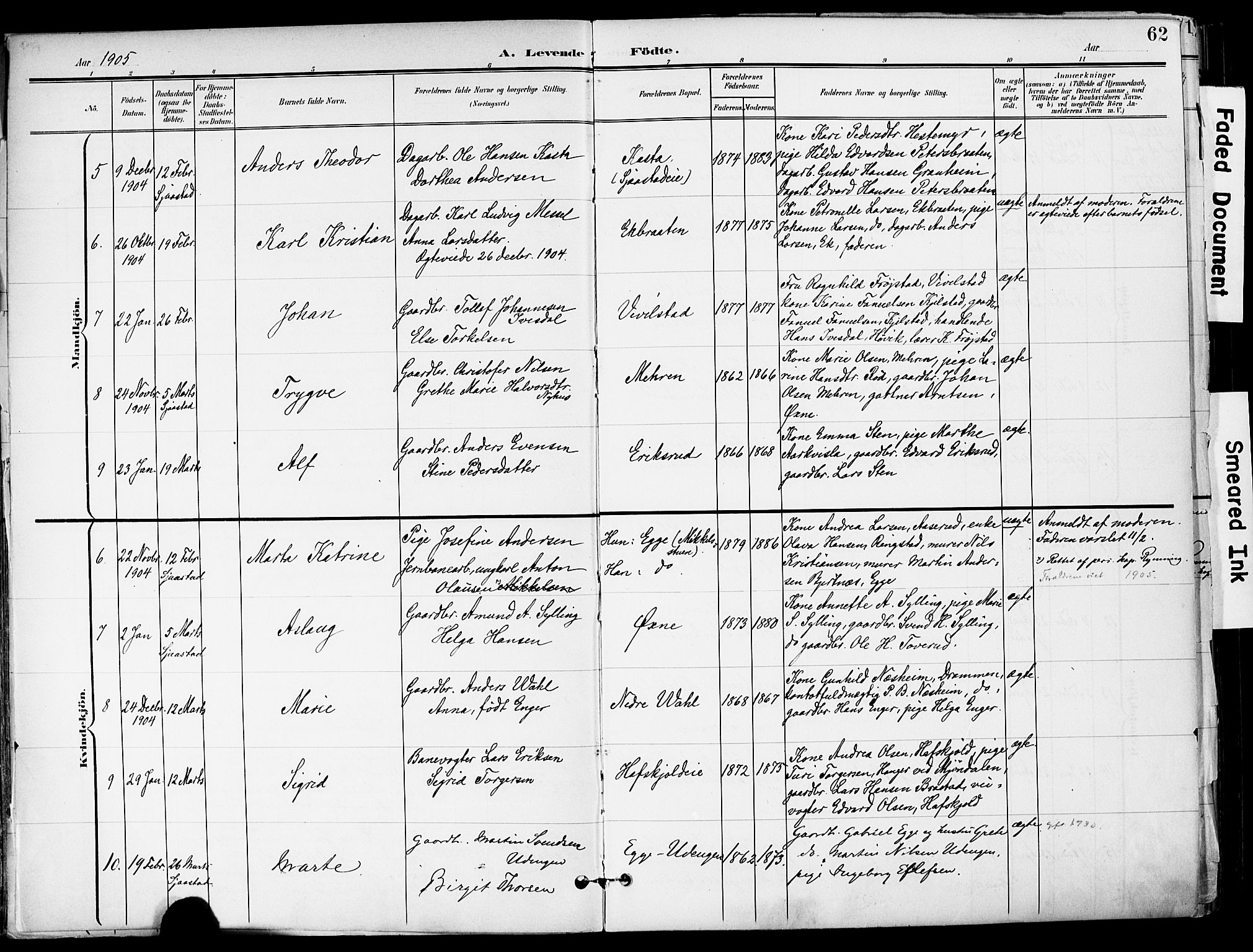 Lier kirkebøker, SAKO/A-230/F/Fa/L0017: Parish register (official) no. I 17, 1901-1908, p. 62