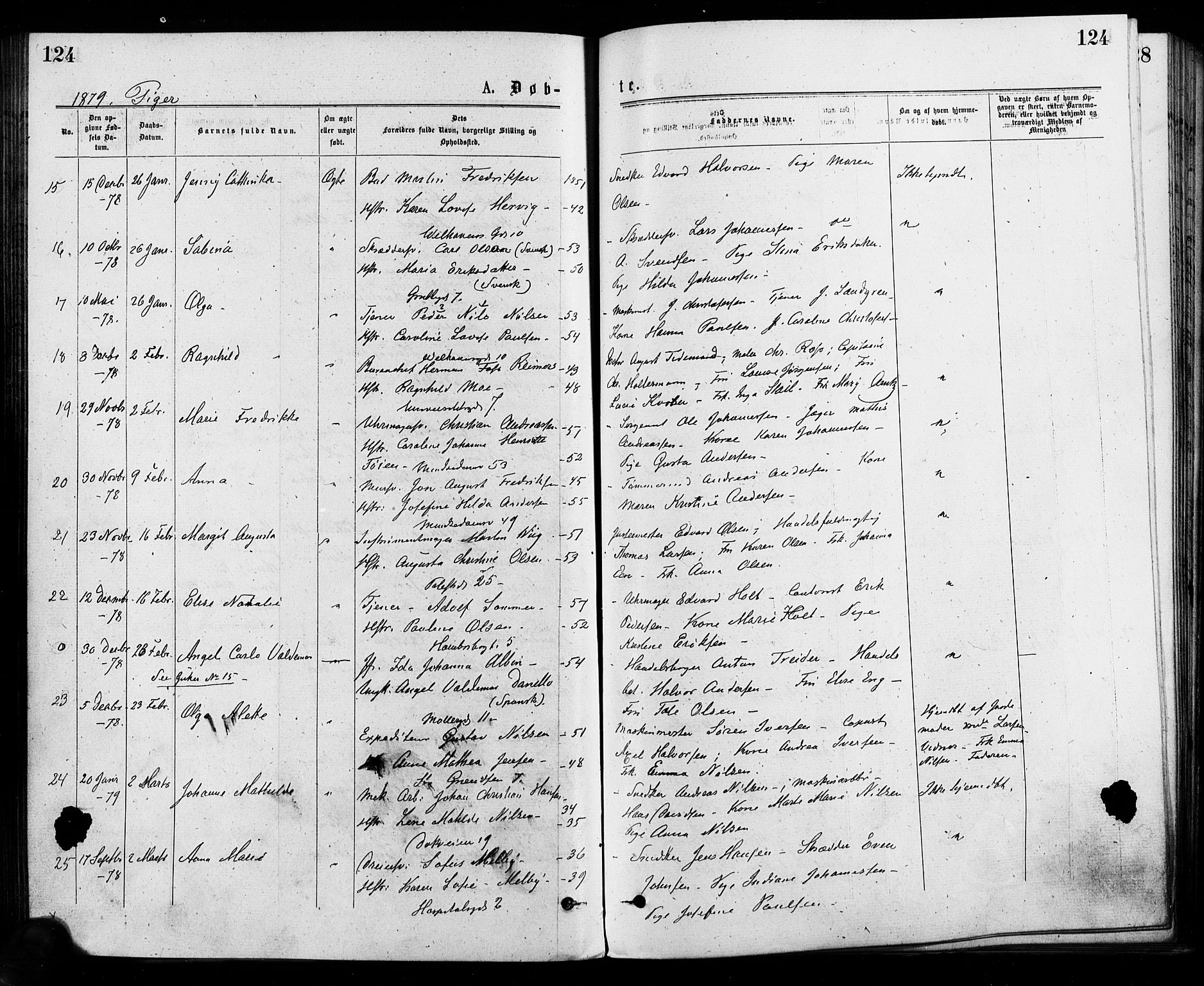 Trefoldighet prestekontor Kirkebøker, AV/SAO-A-10882/F/Fa/L0004: Parish register (official) no. I 4, 1876-1880, p. 124