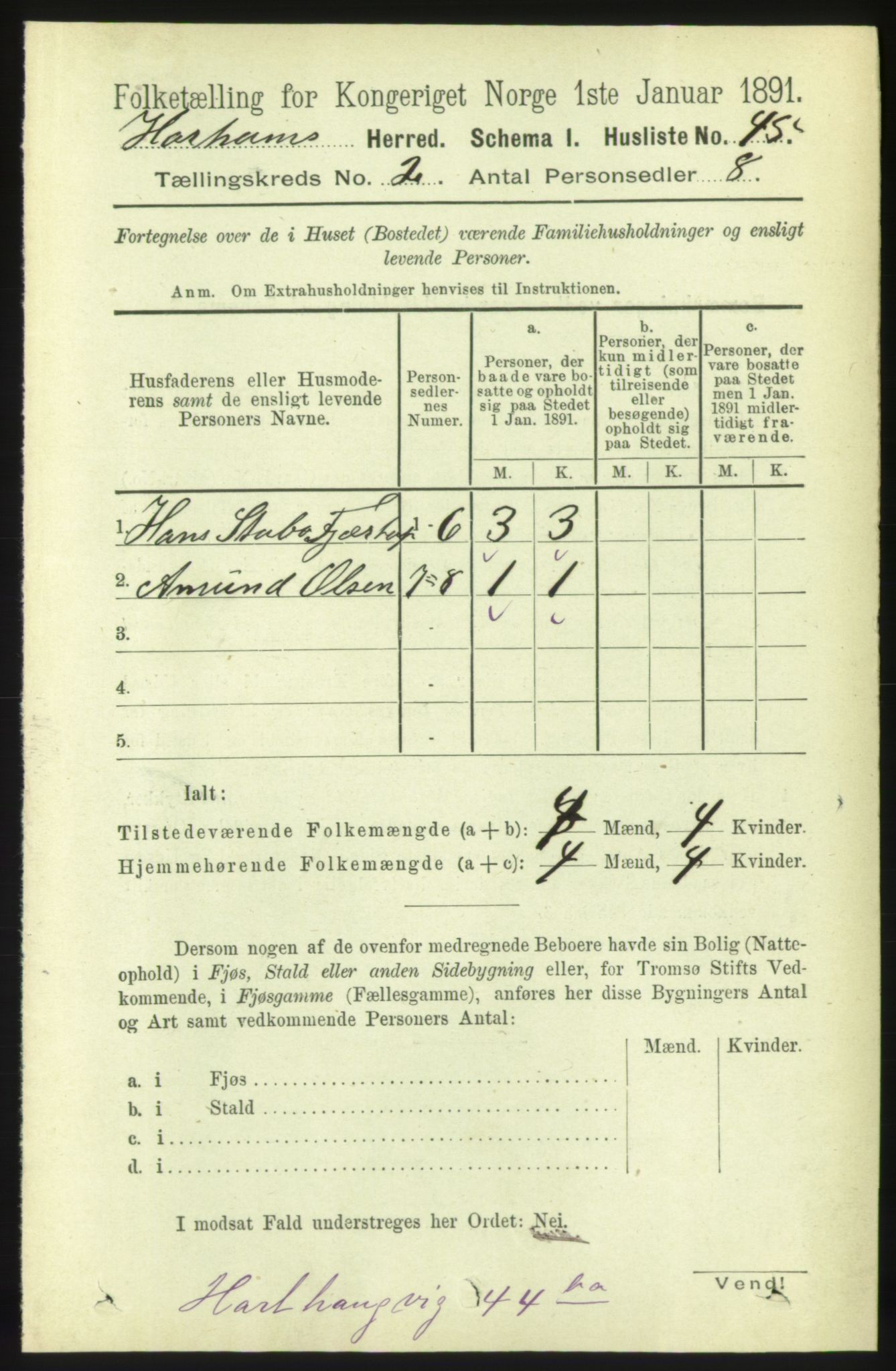 RA, 1891 census for 1534 Haram, 1891, p. 602