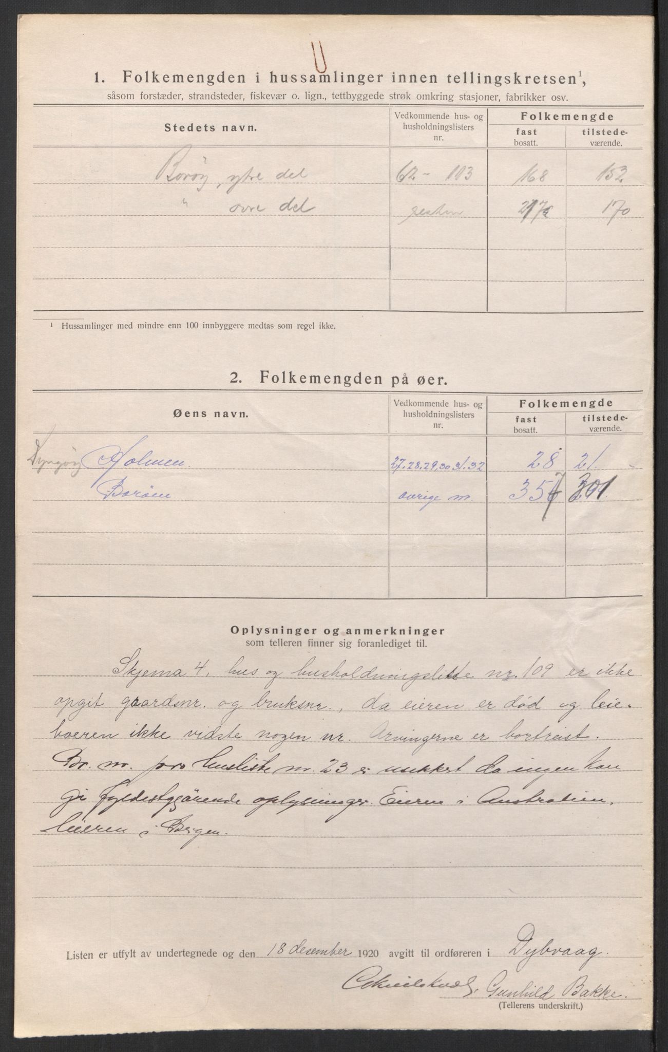 SAK, 1920 census for Dypvåg, 1920, p. 20