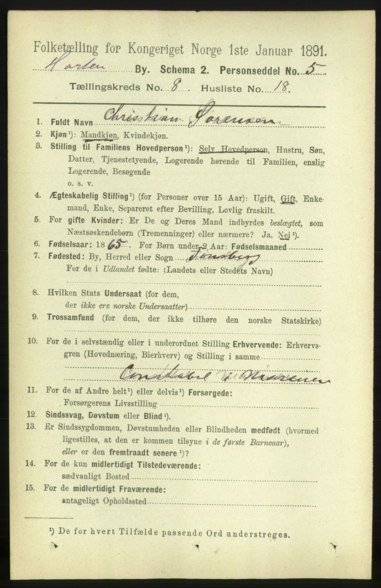 RA, 1891 census for 0703 Horten, 1891, p. 5103