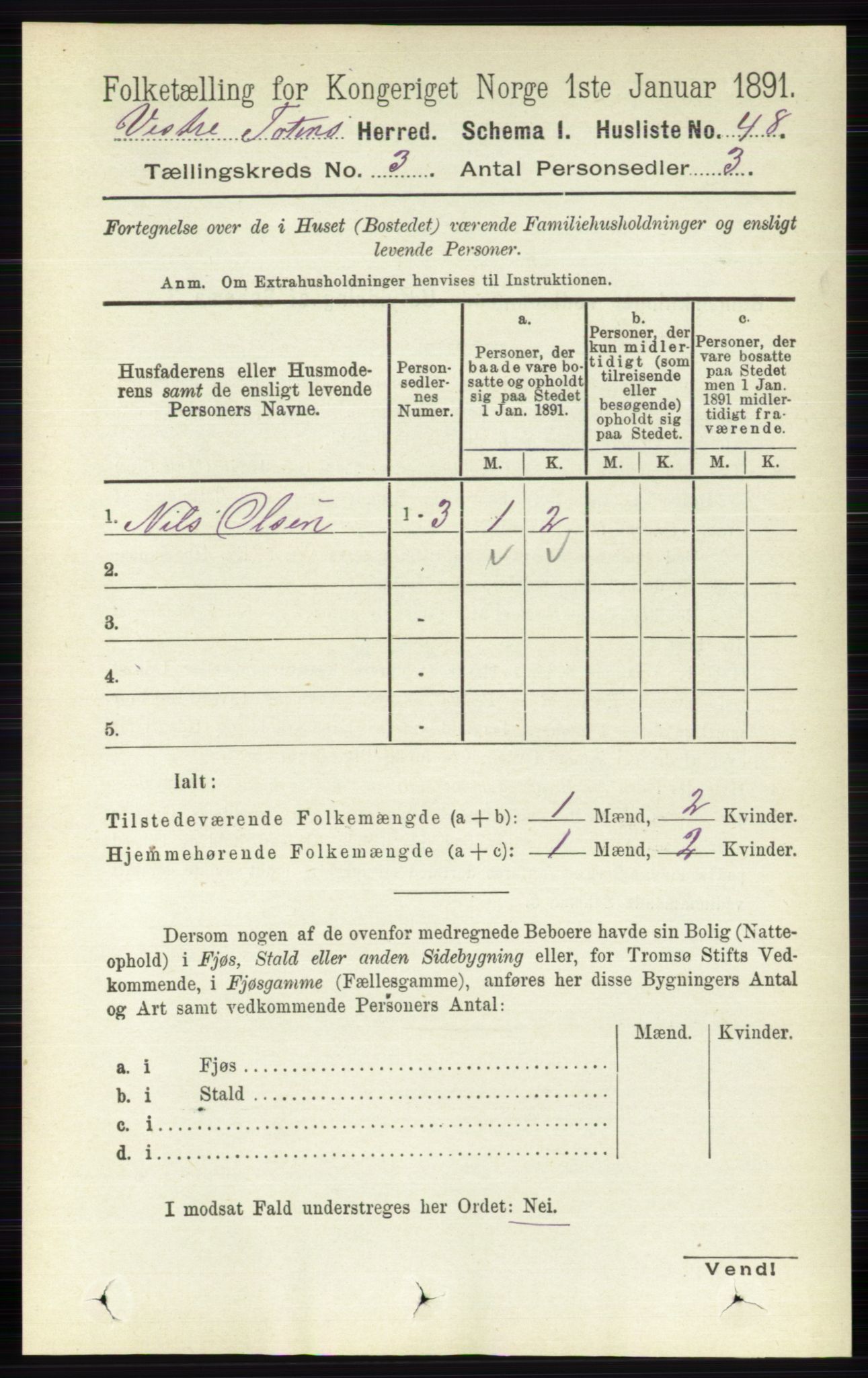 RA, 1891 census for 0529 Vestre Toten, 1891, p. 1912
