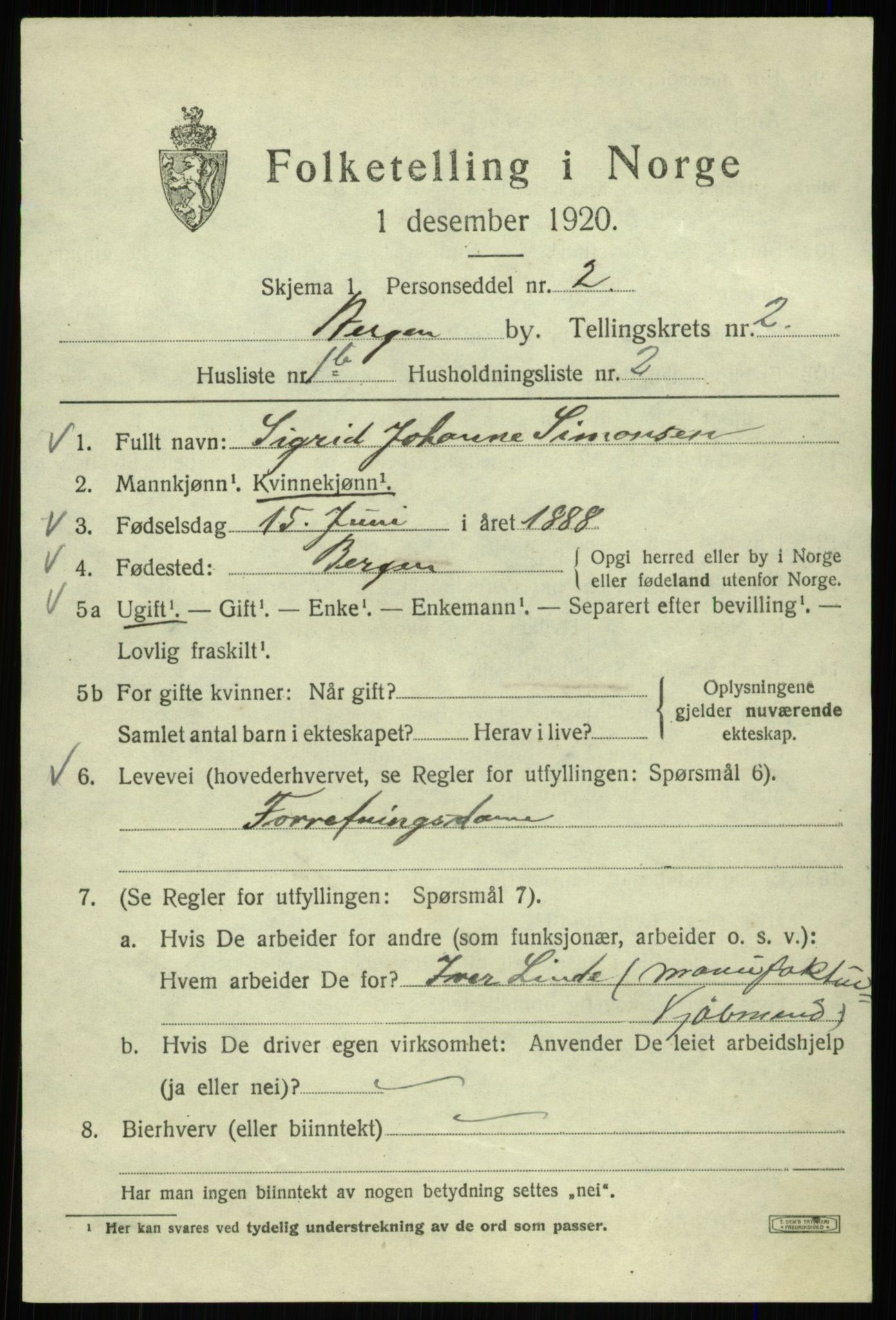 SAB, 1920 census for Bergen, 1920, p. 59783