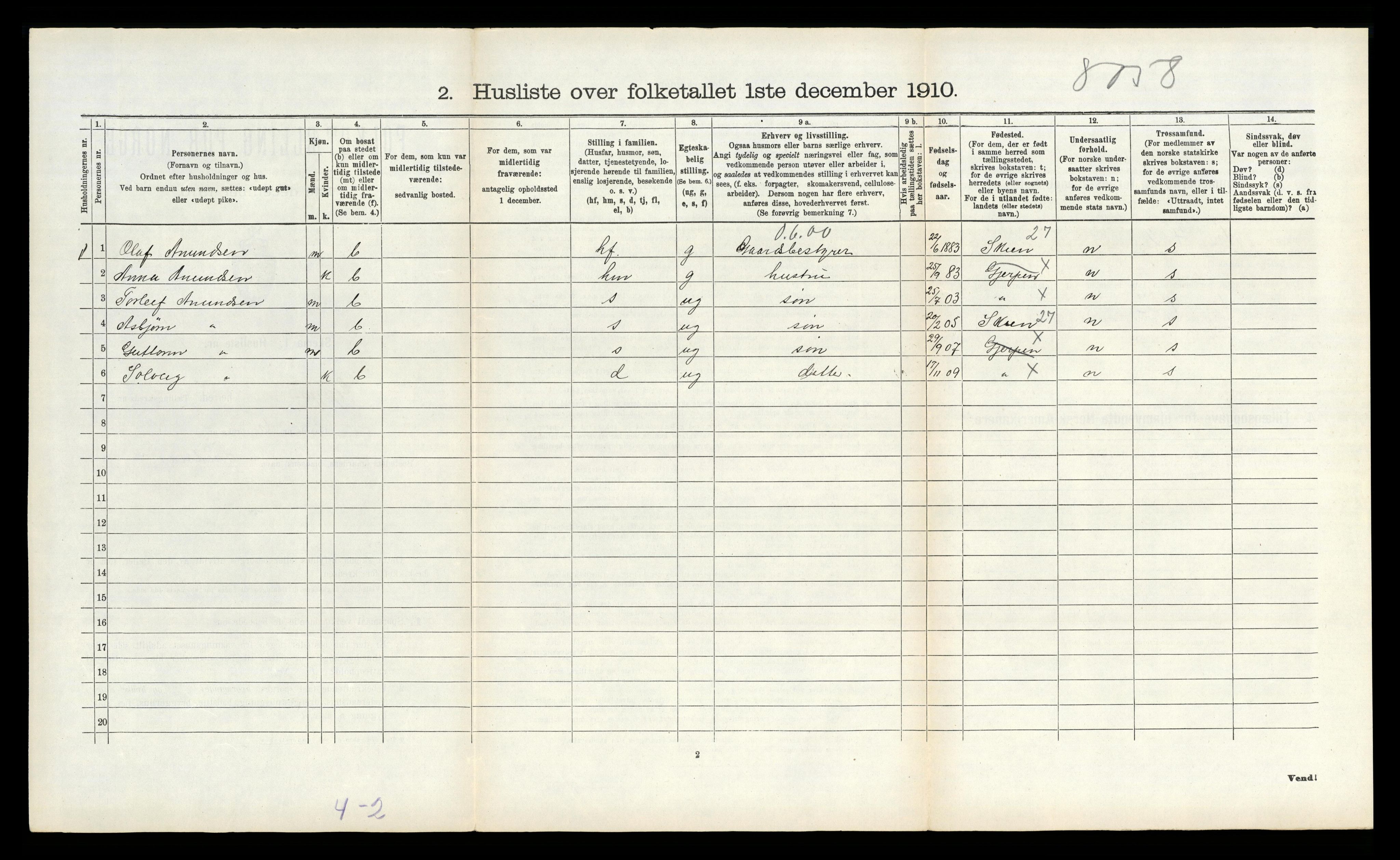 RA, 1910 census for Gjerpen, 1910, p. 294