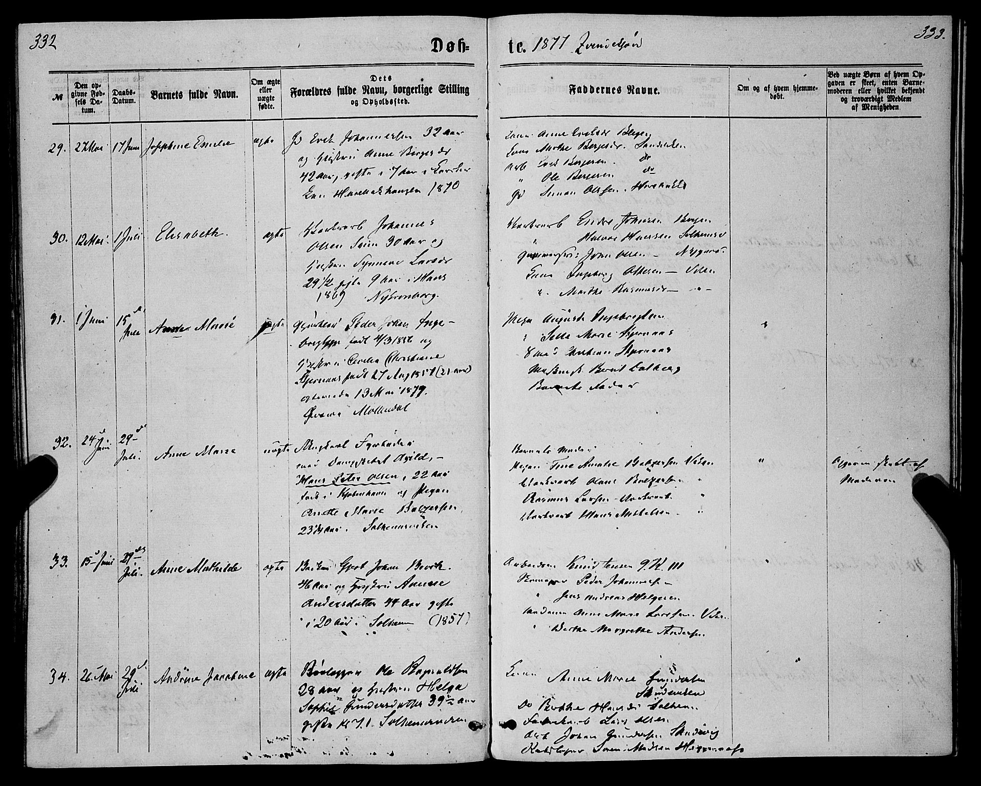 St. Jørgens hospital og Årstad sokneprestembete, AV/SAB-A-99934: Parish register (official) no. A 6, 1870-1878, p. 332-333