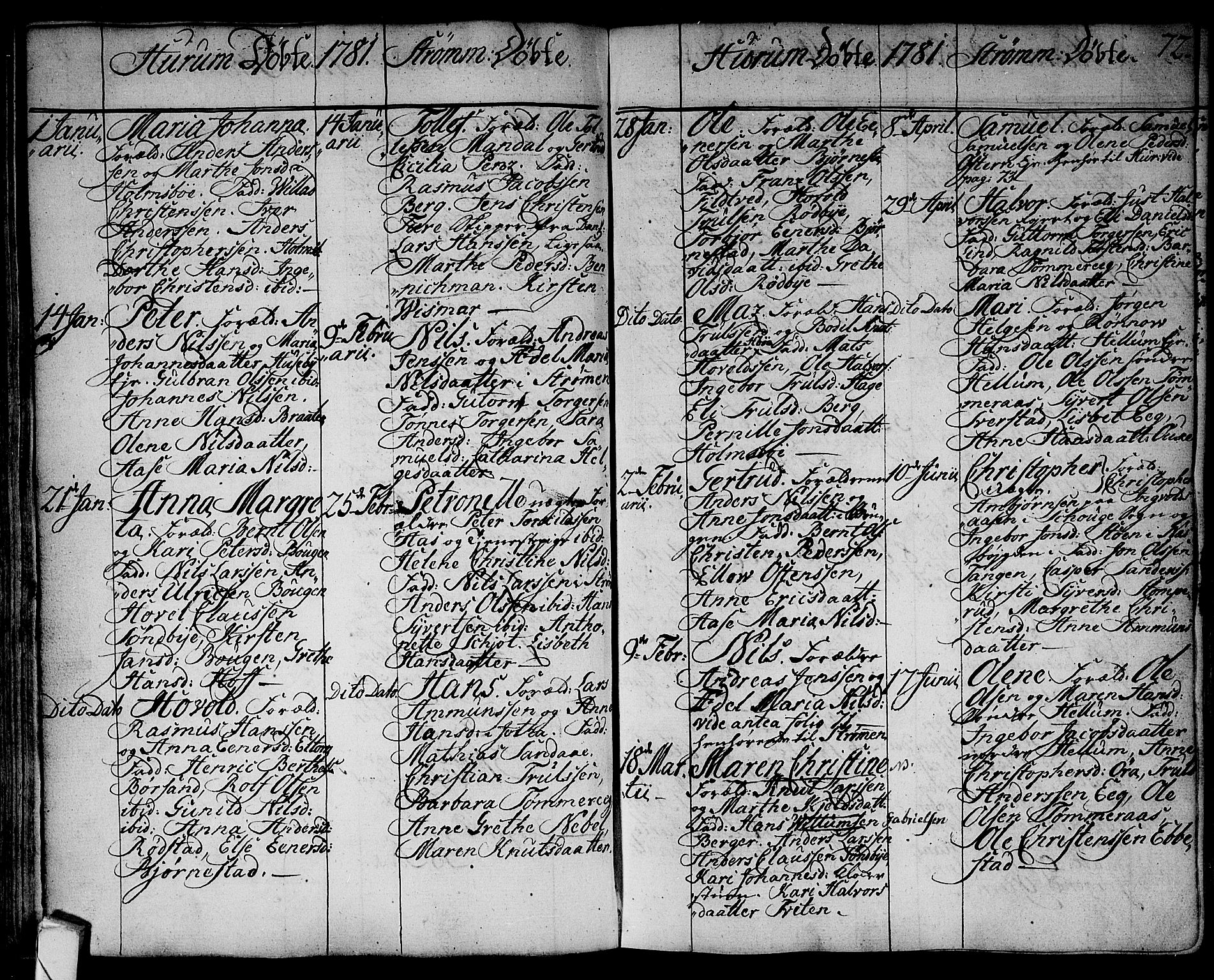 Hurum kirkebøker, SAKO/A-229/F/Fa/L0007: Parish register (official) no. 7, 1771-1810, p. 72