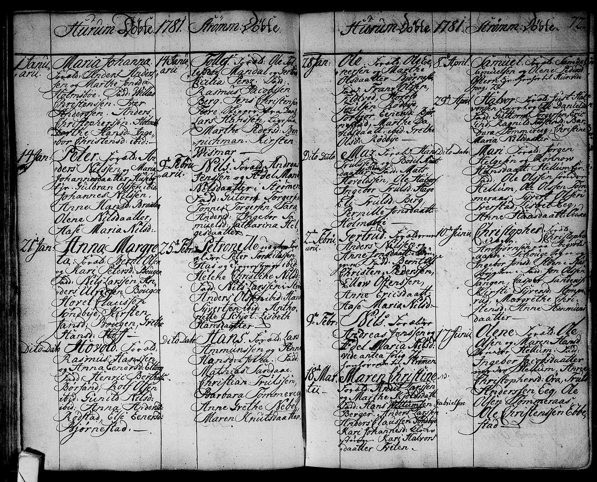 Hurum kirkebøker, AV/SAKO-A-229/F/Fa/L0007: Parish register (official) no. 7, 1771-1810, p. 72