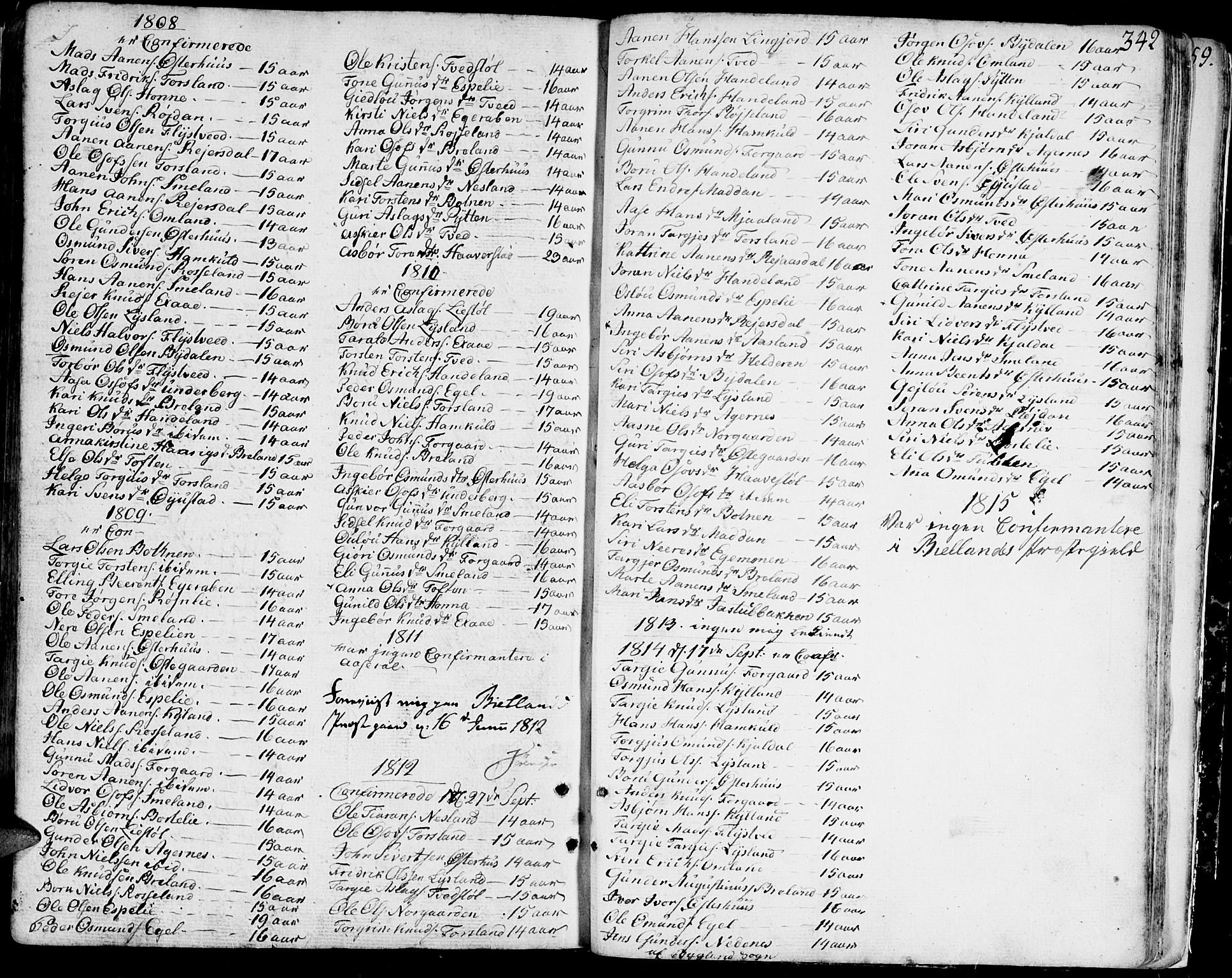 Bjelland sokneprestkontor, SAK/1111-0005/F/Fa/Faa/L0001: Parish register (official) no. A 1 /4, 1793-1815, p. 342