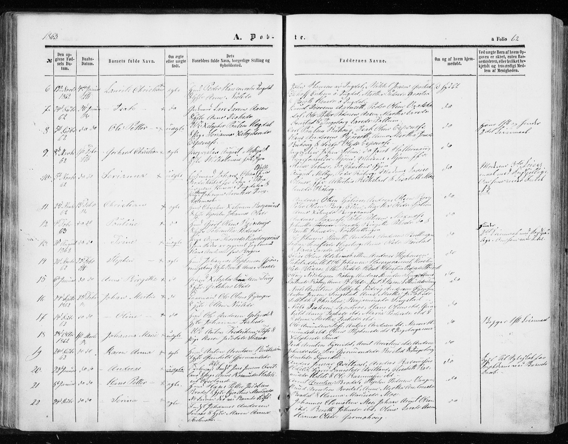 Ministerialprotokoller, klokkerbøker og fødselsregistre - Sør-Trøndelag, SAT/A-1456/646/L0612: Parish register (official) no. 646A10, 1858-1869, p. 62