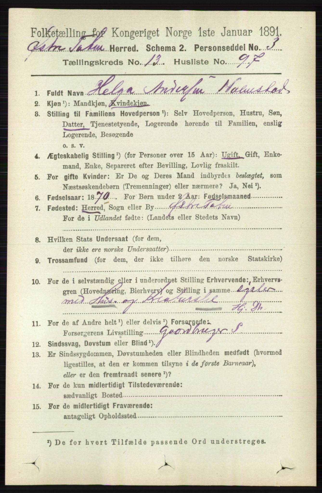 RA, 1891 census for 0528 Østre Toten, 1891, p. 8930