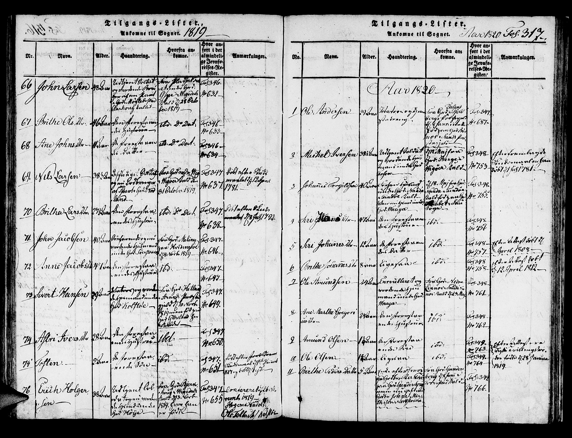 Avaldsnes sokneprestkontor, SAST/A -101851/H/Ha/Haa/L0004: Parish register (official) no. A 4, 1816-1825, p. 317