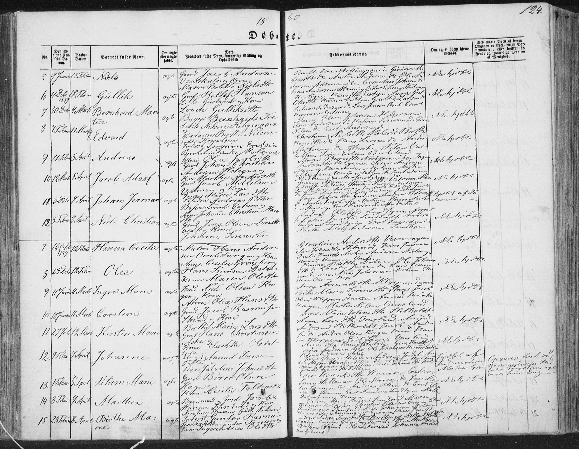 Brunlanes kirkebøker, AV/SAKO-A-342/F/Fa/L0004: Parish register (official) no. I 4, 1846-1862, p. 124