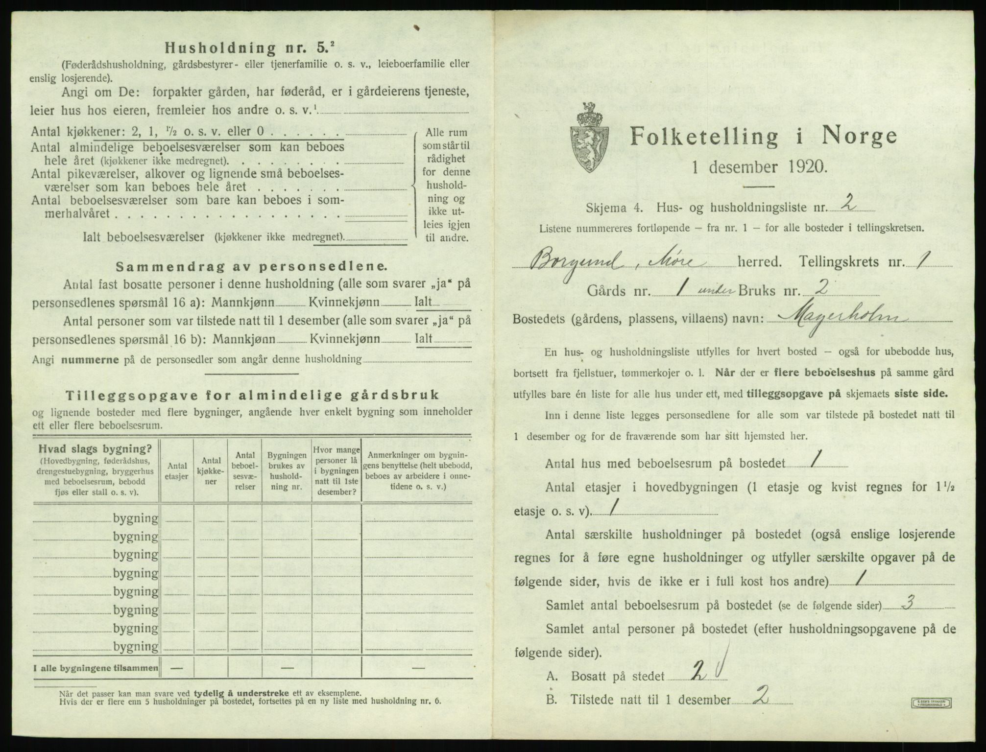 SAT, 1920 census for Borgund, 1920, p. 104