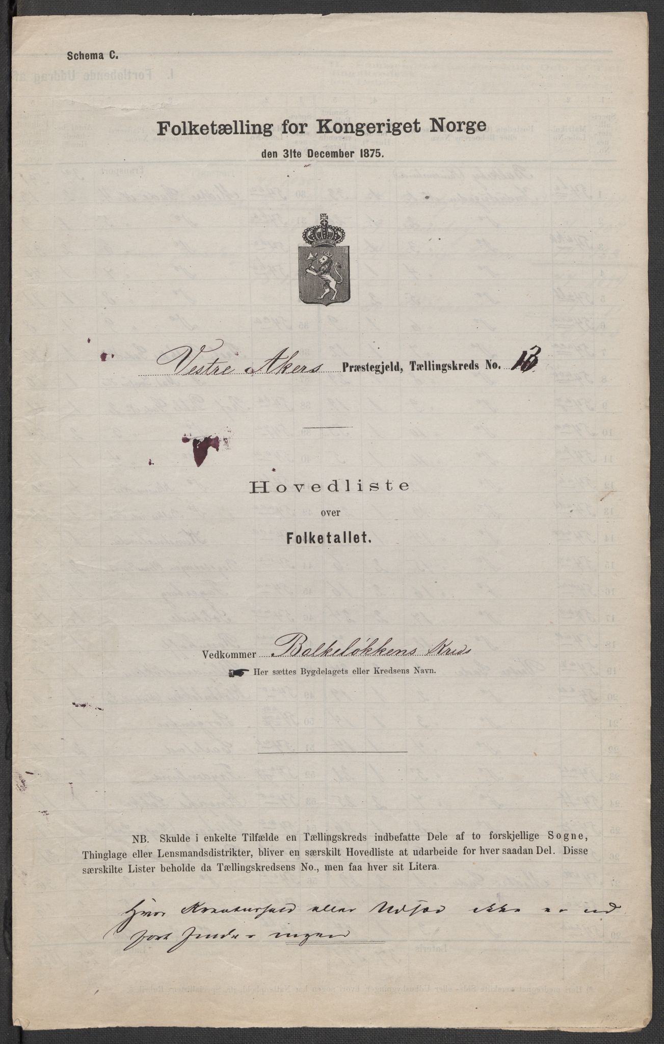 RA, 1875 census for 0218aP Vestre Aker, 1875, p. 79