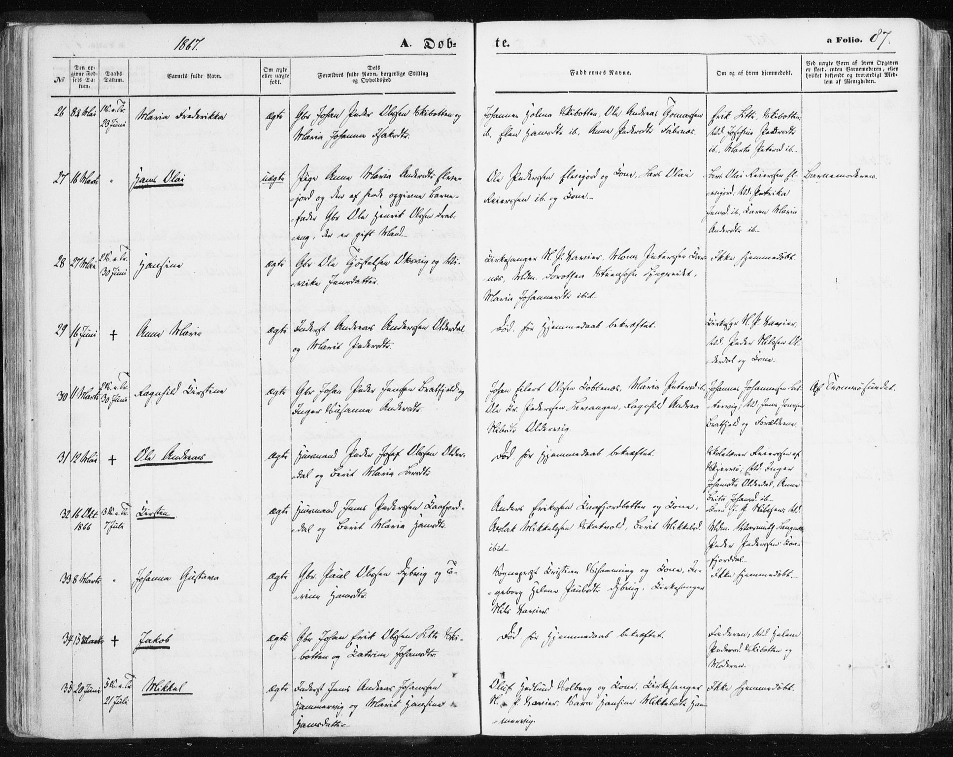 Lyngen sokneprestembete, AV/SATØ-S-1289/H/He/Hea/L0005kirke: Parish register (official) no. 5, 1859-1869, p. 87