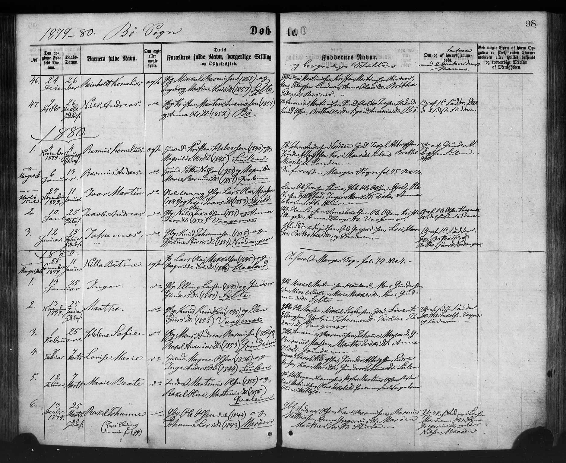 Manger sokneprestembete, SAB/A-76801/H/Haa: Parish register (official) no. A 8, 1871-1880, p. 98