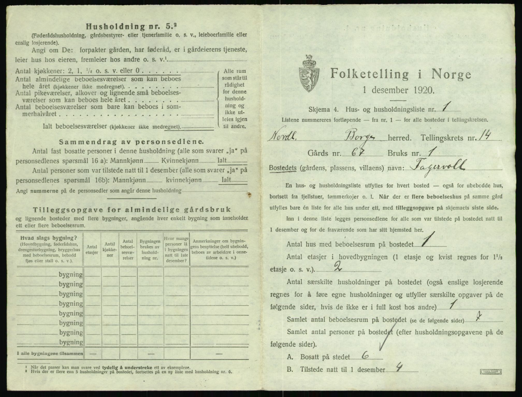 SAT, 1920 census for Borge, 1920, p. 1473