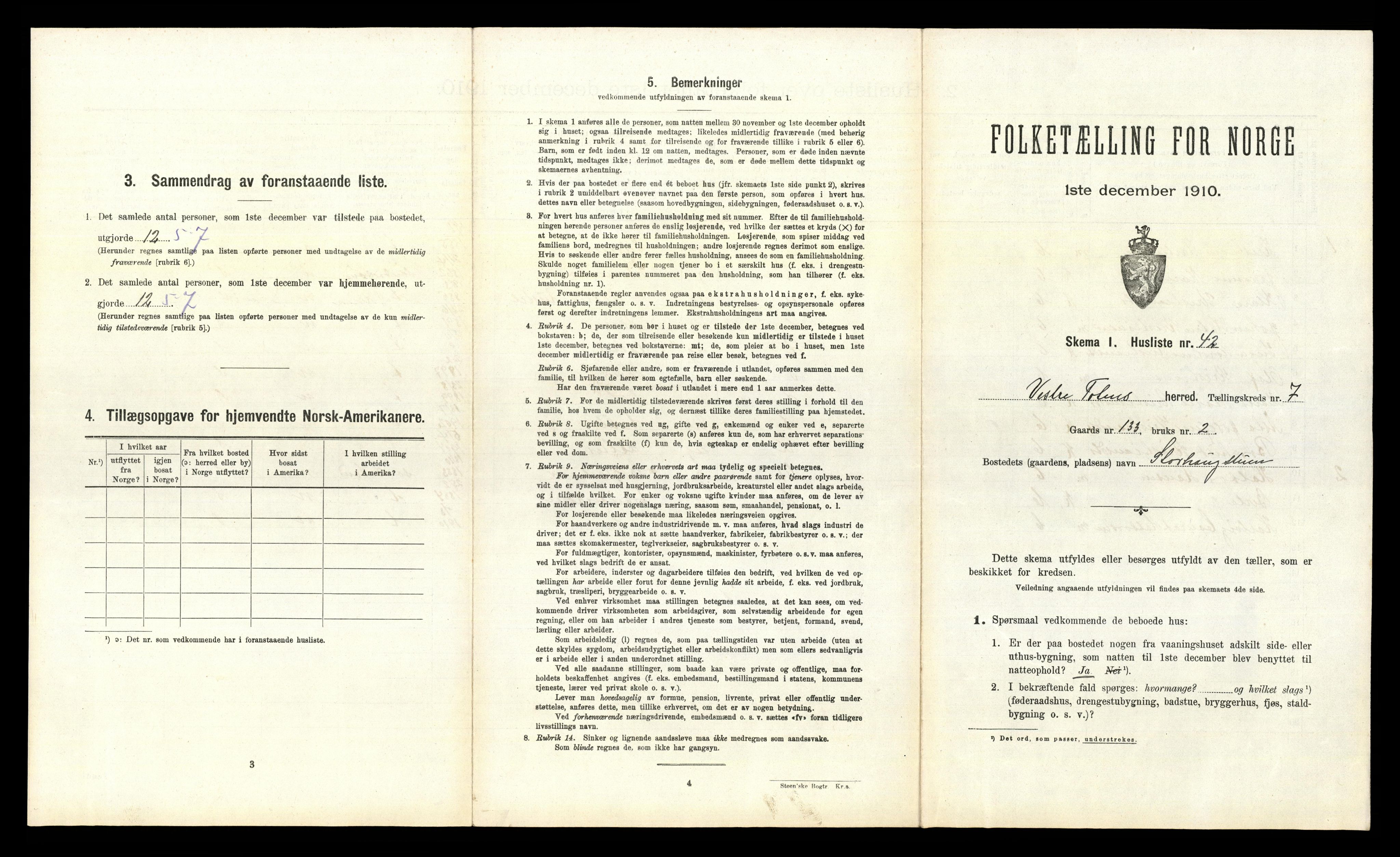 RA, 1910 census for Vestre Toten, 1910, p. 1105