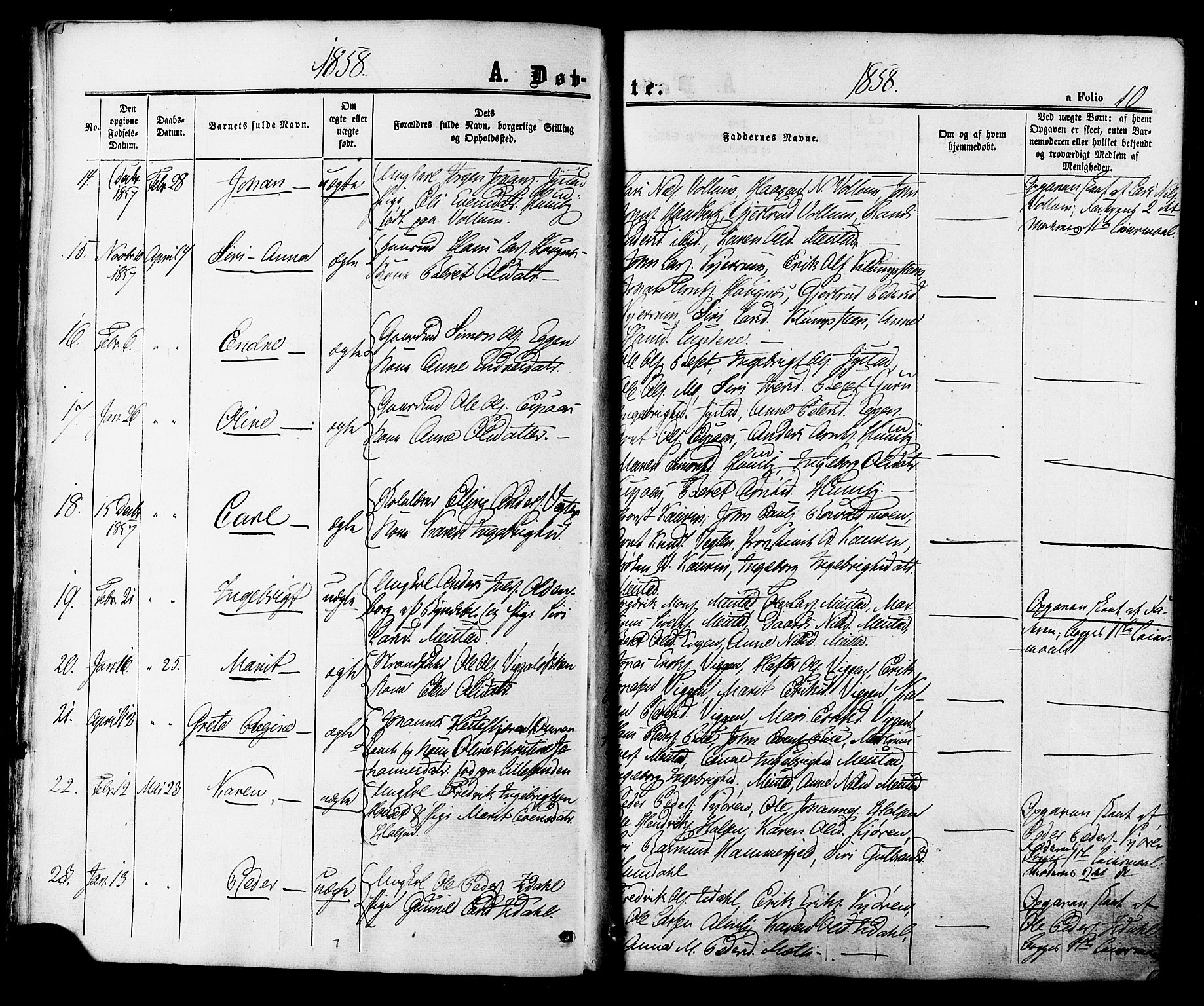 Ministerialprotokoller, klokkerbøker og fødselsregistre - Sør-Trøndelag, SAT/A-1456/665/L0772: Parish register (official) no. 665A07, 1856-1878, p. 10