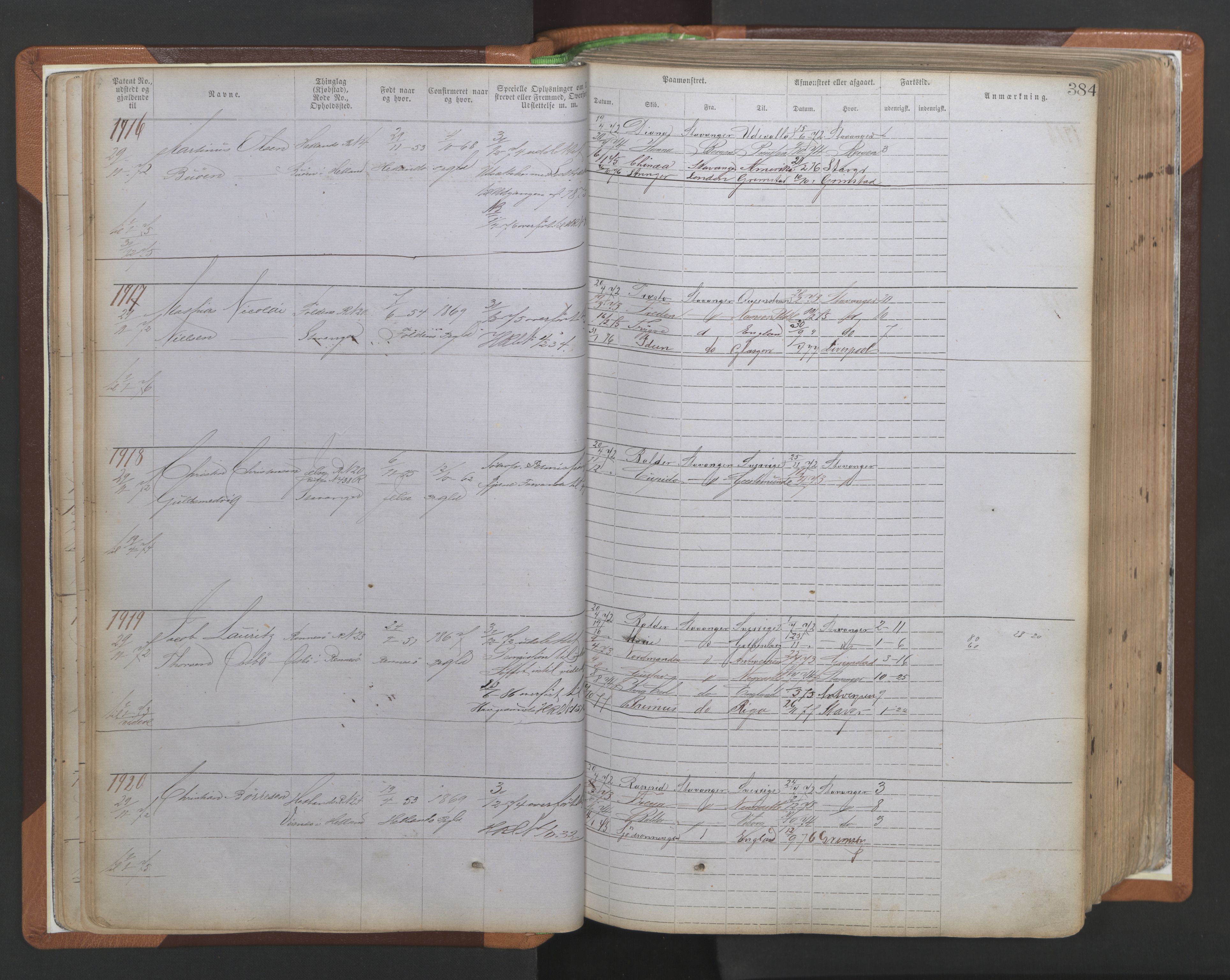 Stavanger sjømannskontor, AV/SAST-A-102006/F/Ff/L0009: Annotasjonsrulle, patentnr. 1805-3605 (dublett), 1872-1900, p. 27