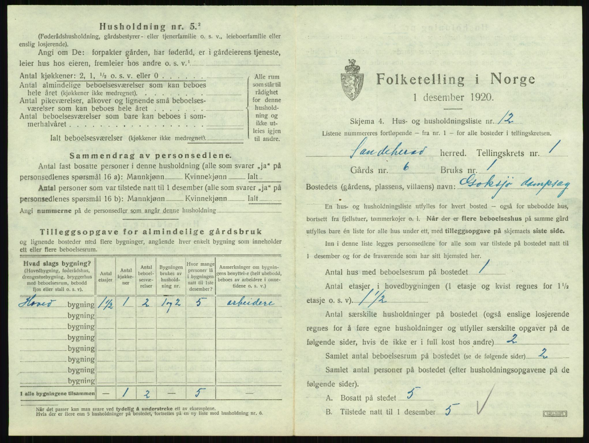 SAKO, 1920 census for Sandeherred, 1920, p. 101
