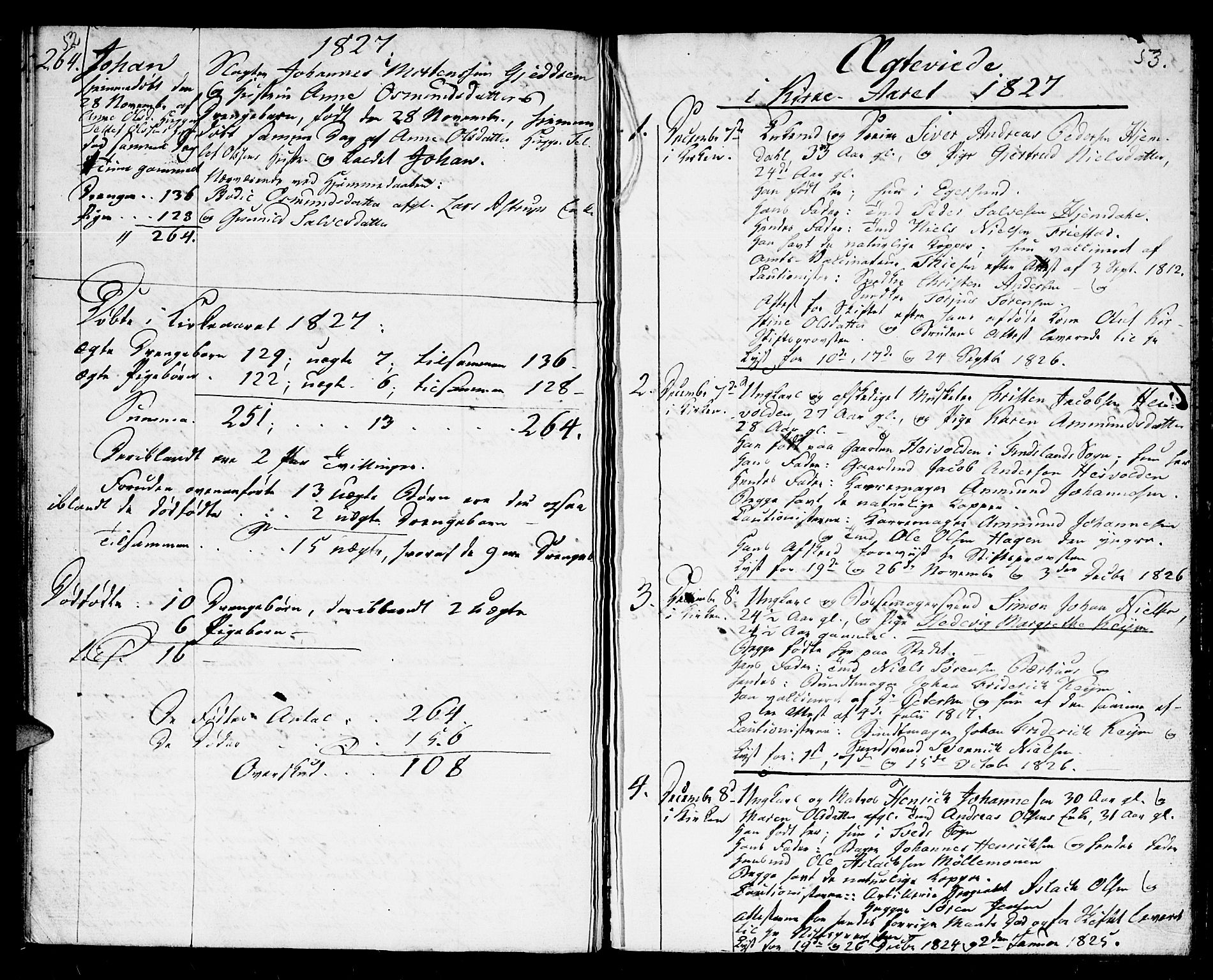 Kristiansand domprosti, SAK/1112-0006/F/Fb/L0004: Parish register (copy) no. B 4, 1826-1827, p. 52-53