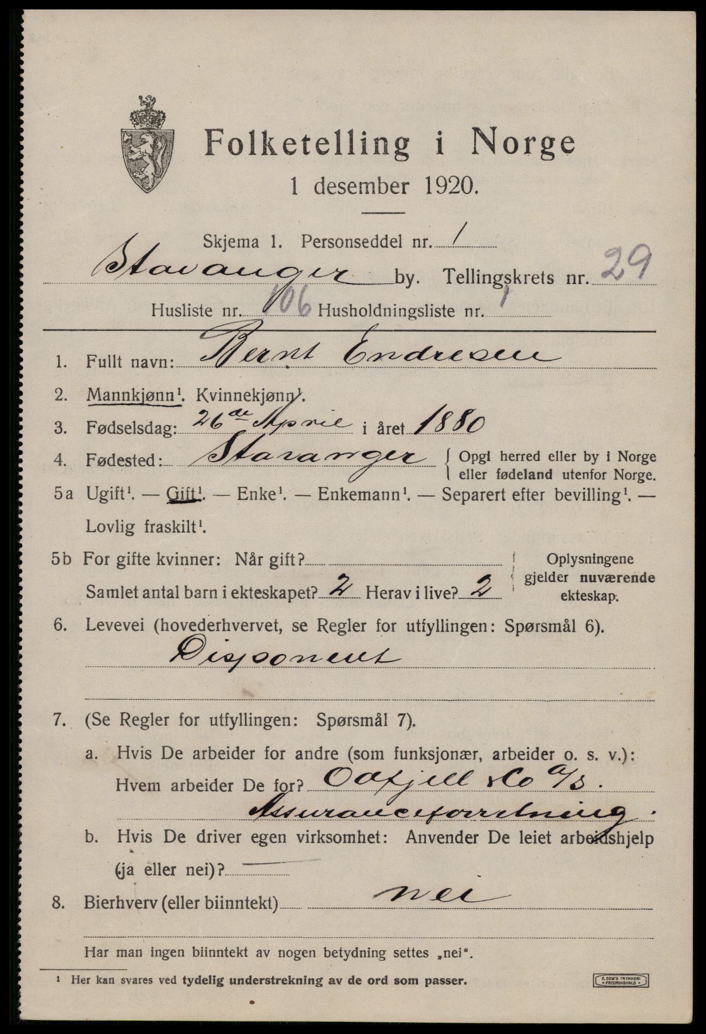 SAST, 1920 census for Stavanger, 1920, p. 84800