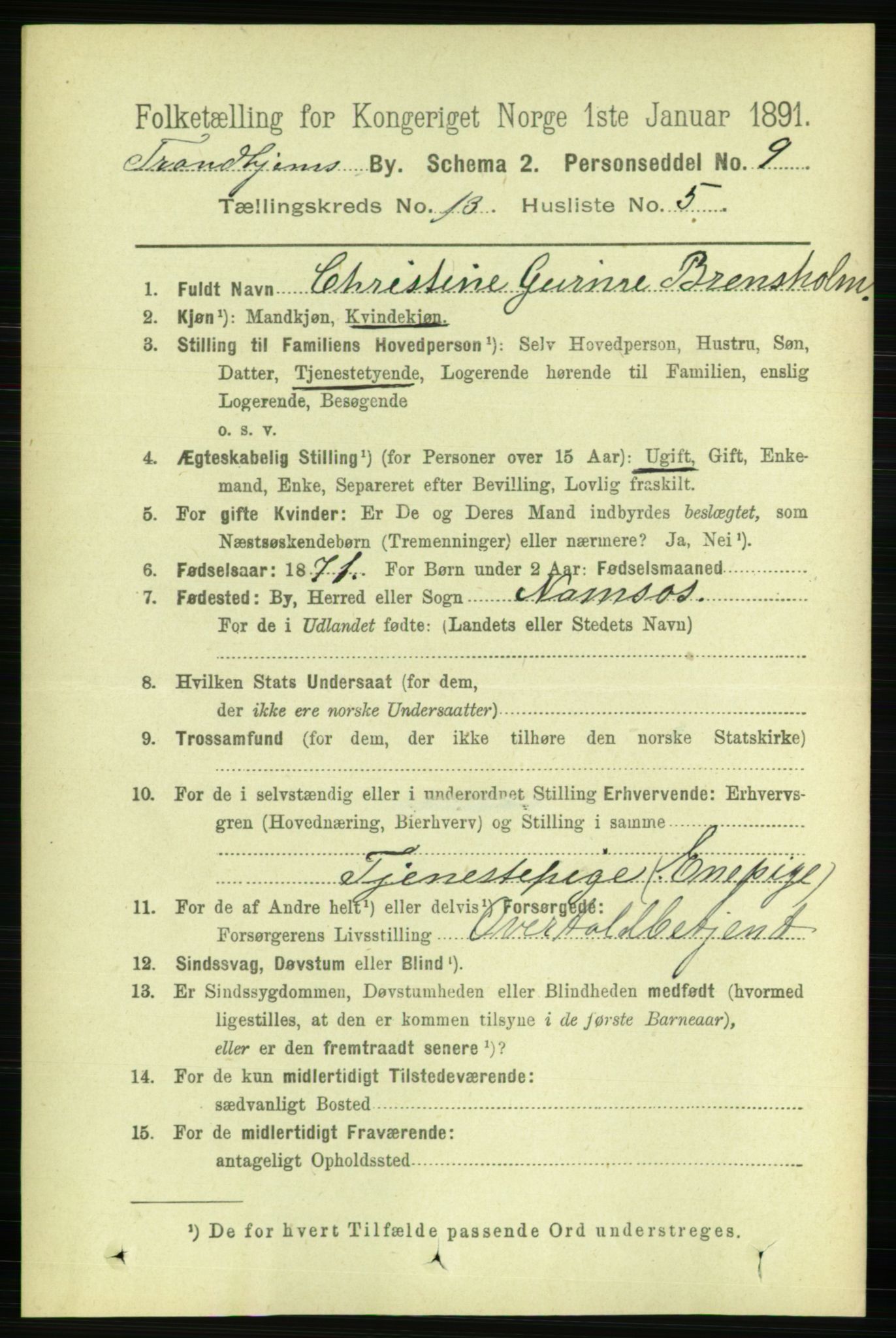 RA, 1891 census for 1601 Trondheim, 1891, p. 10267