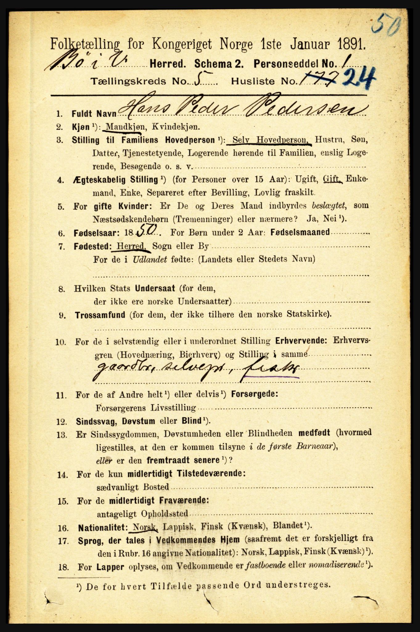 RA, 1891 census for 1867 Bø, 1891, p. 2091