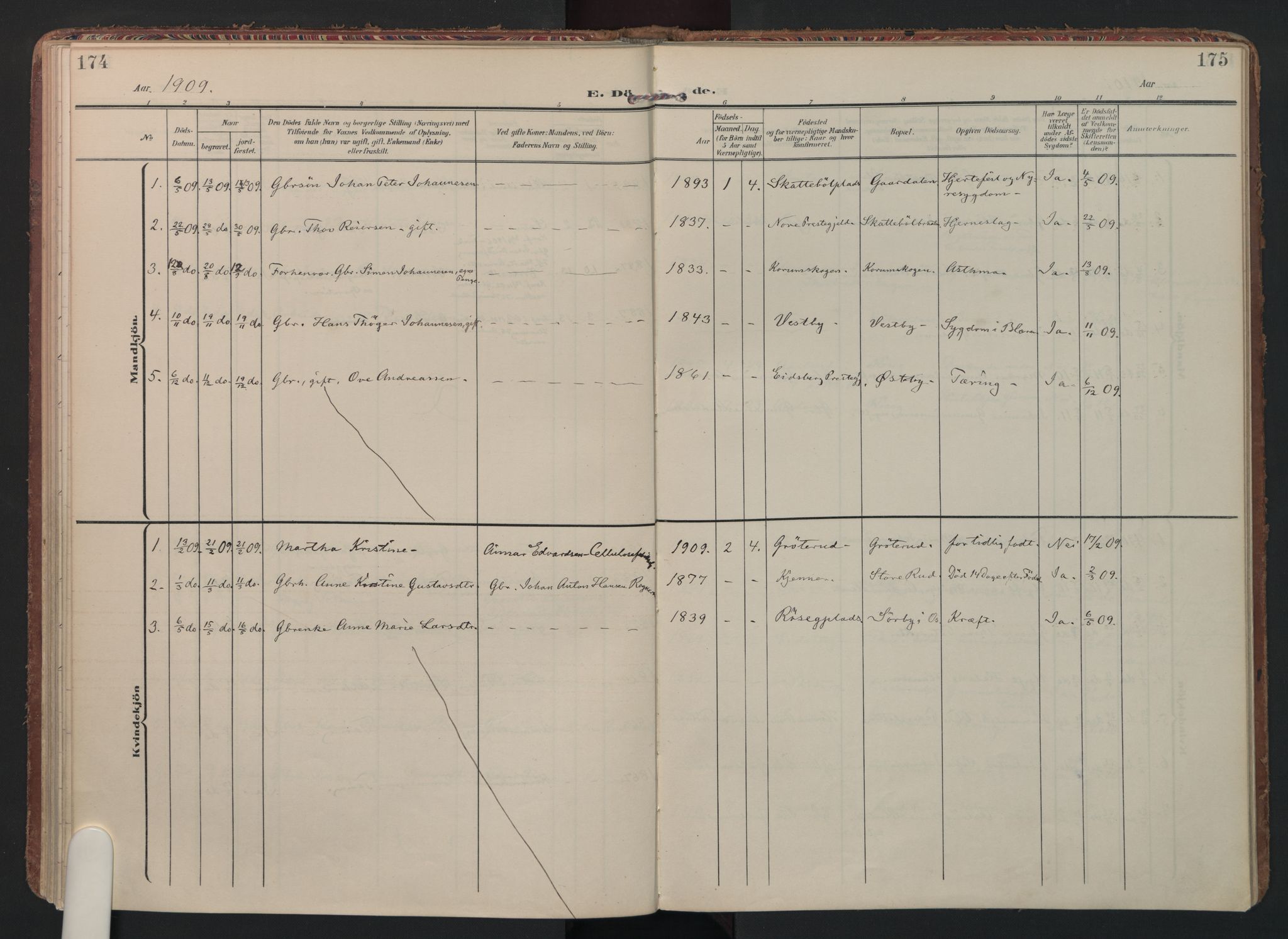 Rakkestad prestekontor Kirkebøker, AV/SAO-A-2008/F/Fc/L0002: Parish register (official) no. III 2, 1906-1928, p. 174-175