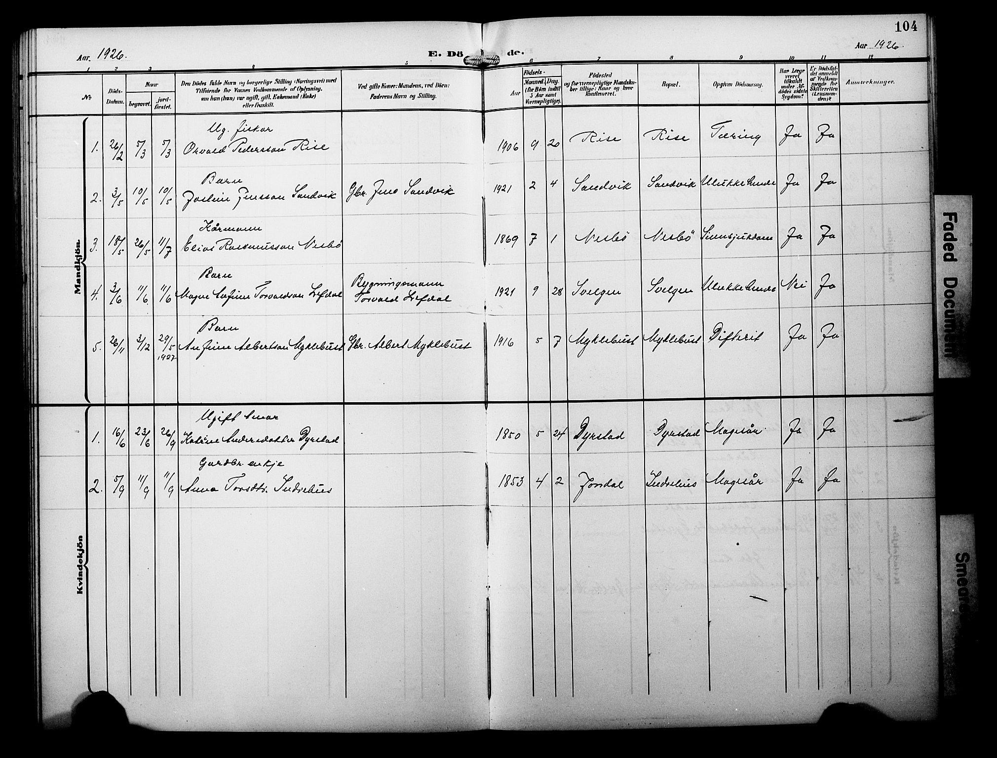 Davik sokneprestembete, SAB/A-79701/H/Hab/Habb/L0001: Parish register (copy) no. B 1, 1903-1928, p. 104