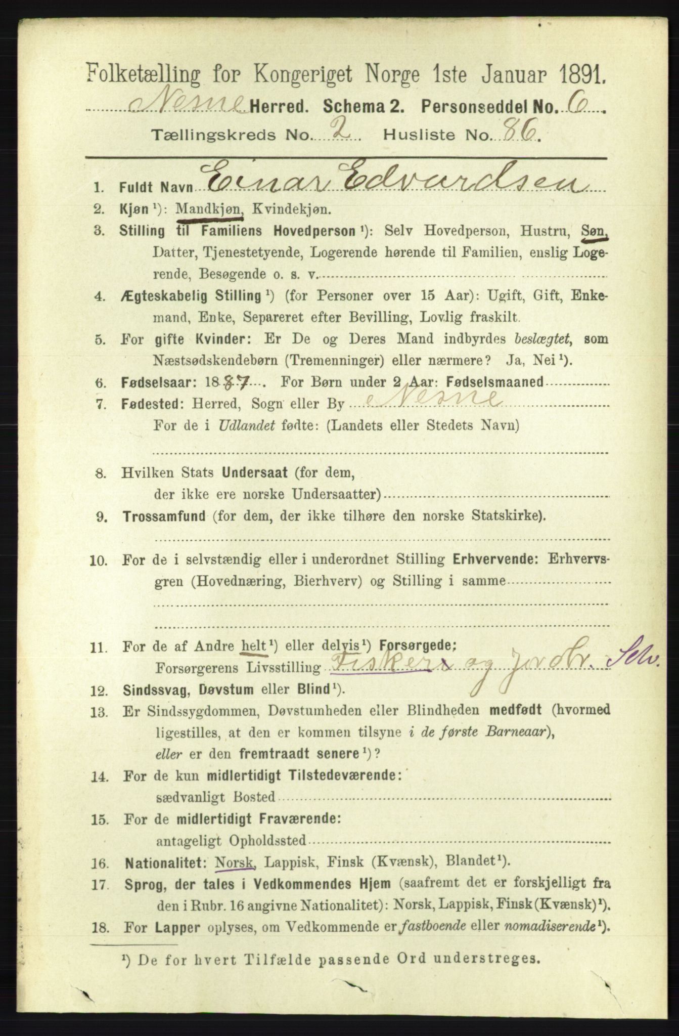 RA, 1891 census for 1828 Nesna, 1891, p. 1398