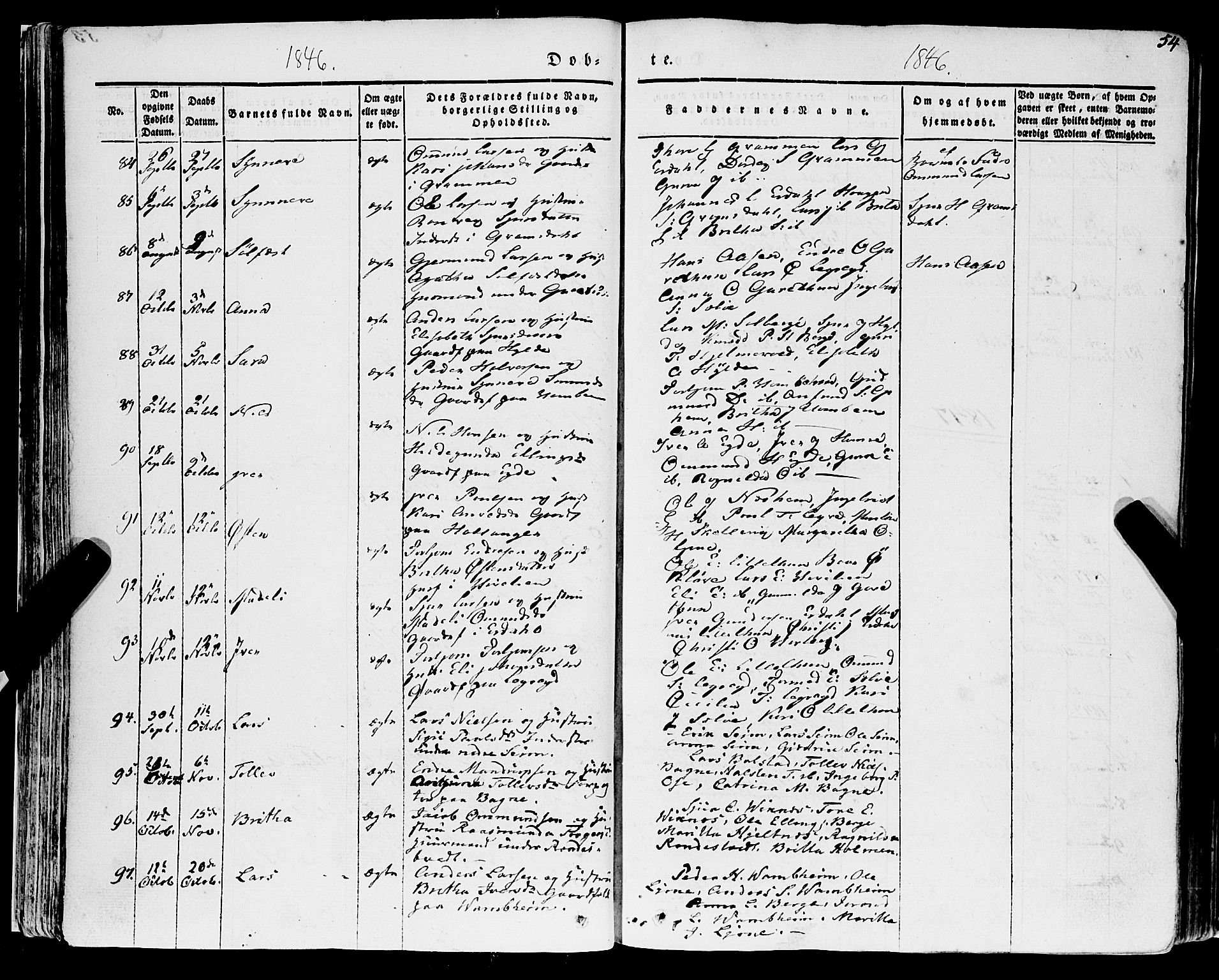 Ulvik sokneprestembete, SAB/A-78801/H/Haa: Parish register (official) no. A 12, 1839-1853, p. 54