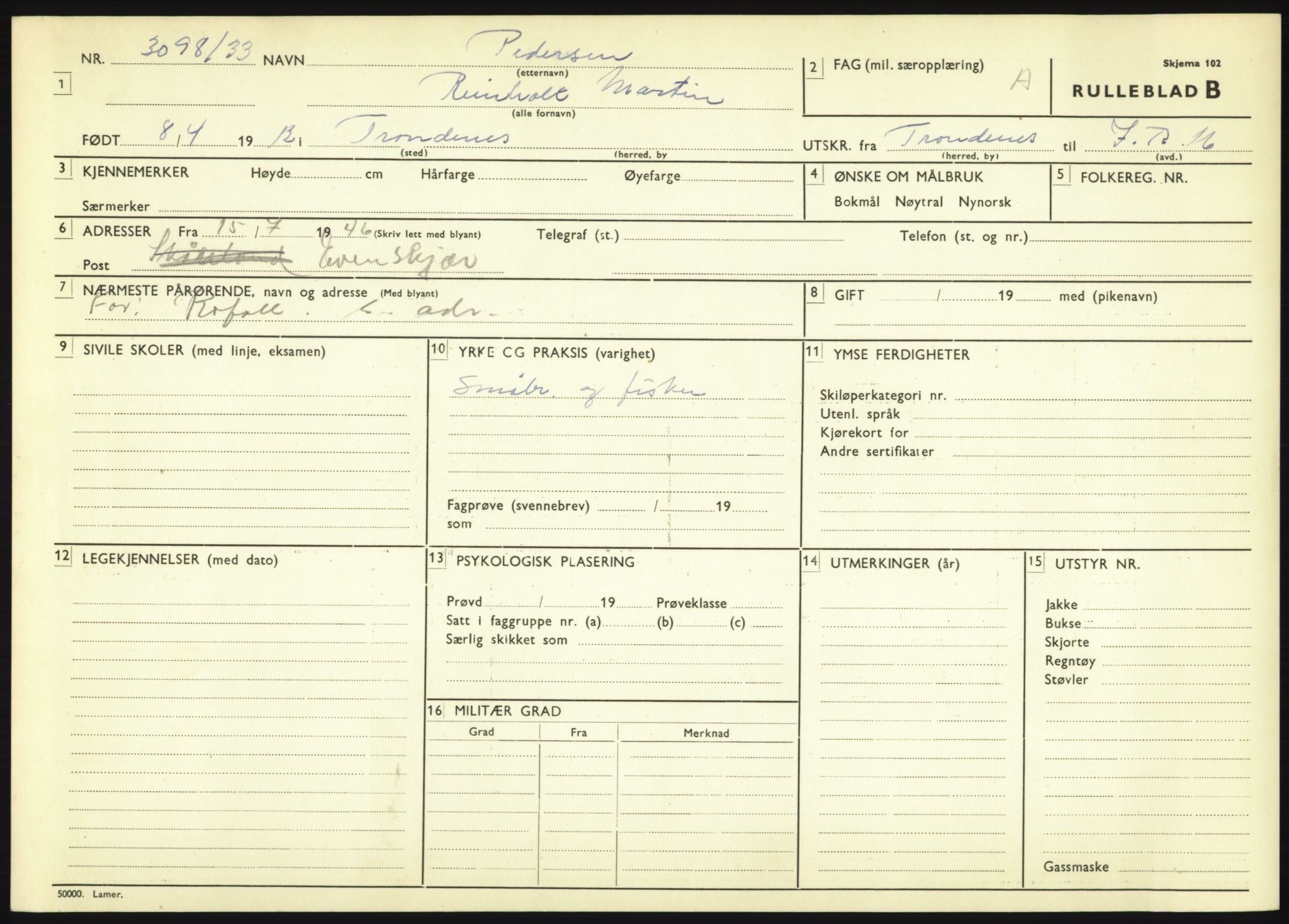 Forsvaret, Troms infanteriregiment nr. 16, AV/RA-RAFA-3146/P/Pa/L0017: Rulleblad for regimentets menige mannskaper, årsklasse 1933, 1933, p. 1039