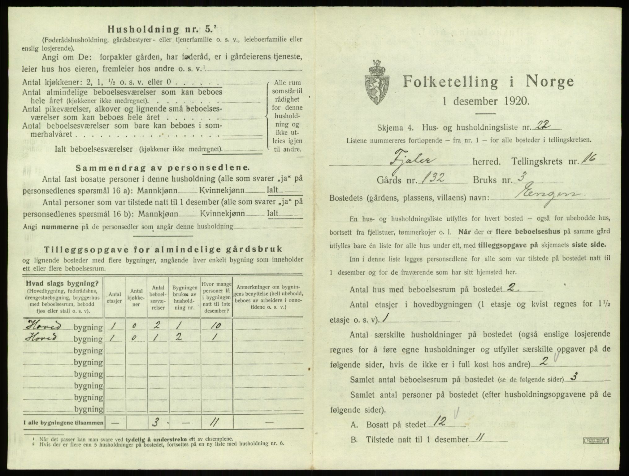 SAB, 1920 census for Fjaler, 1920, p. 1311