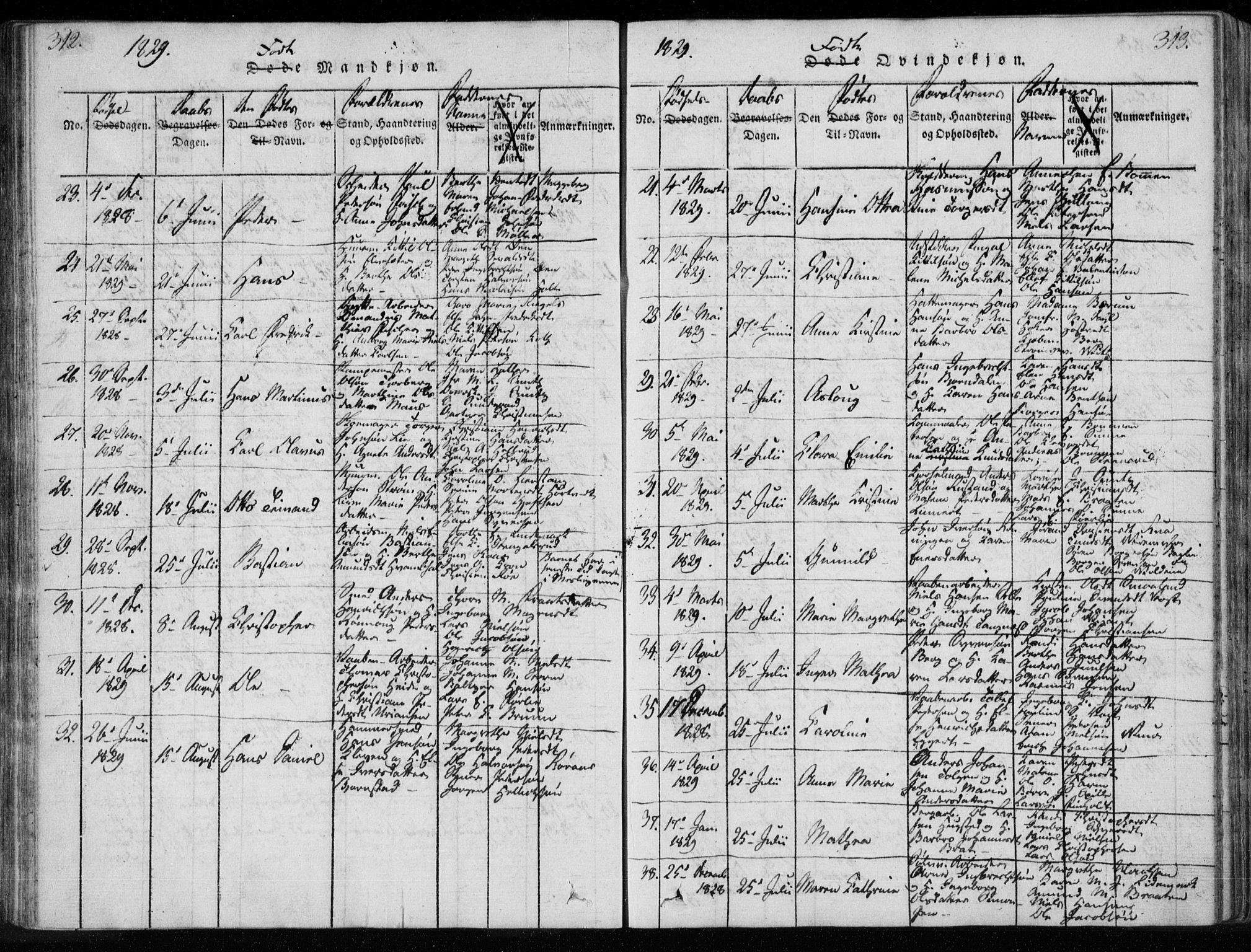 Kongsberg kirkebøker, AV/SAKO-A-22/F/Fa/L0008: Parish register (official) no. I 8, 1816-1839, p. 312-313