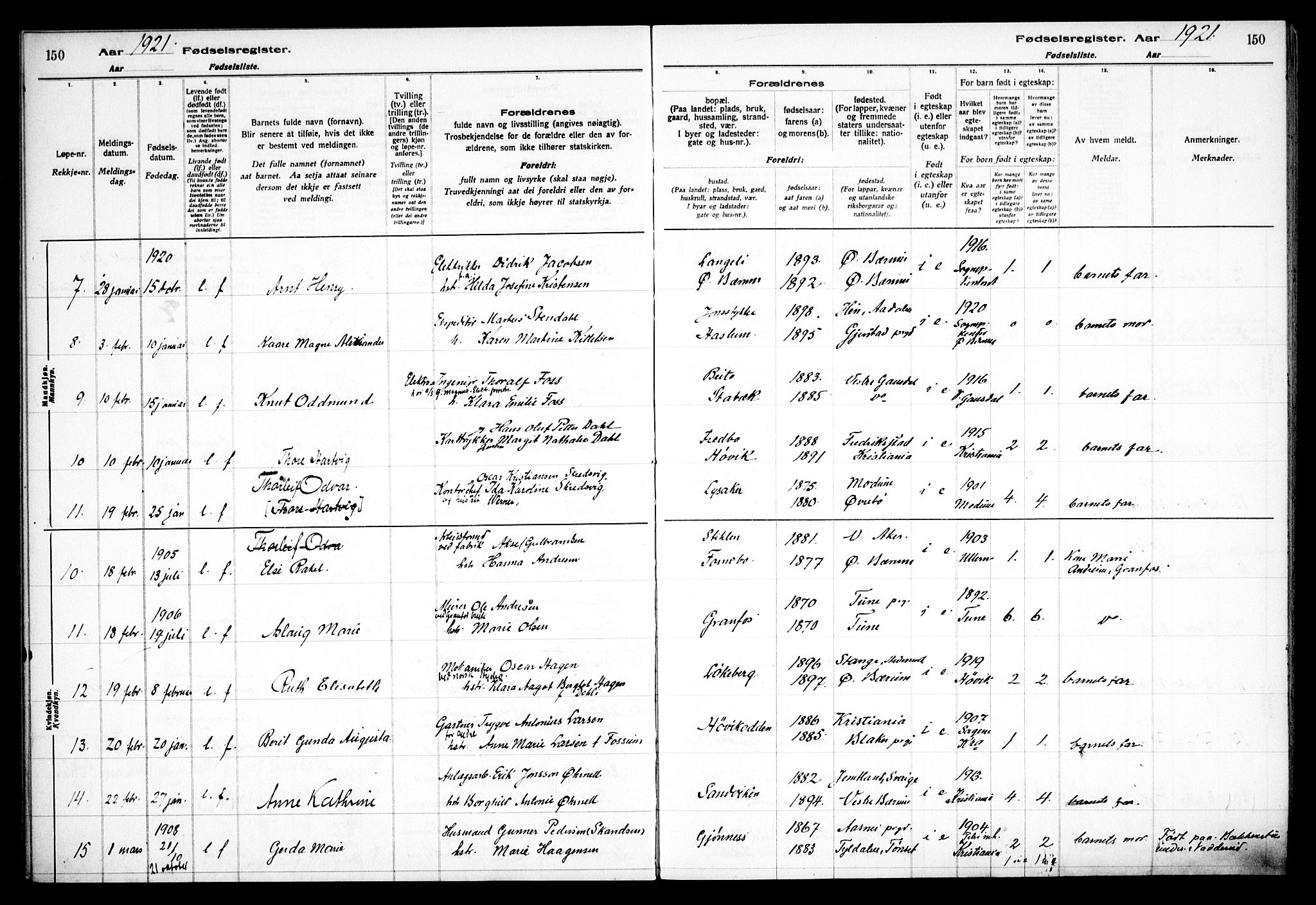 Østre Bærum prestekontor Kirkebøker, SAO/A-10887/J/Ja/L0001: Birth register no. 1, 1916-1922, p. 150