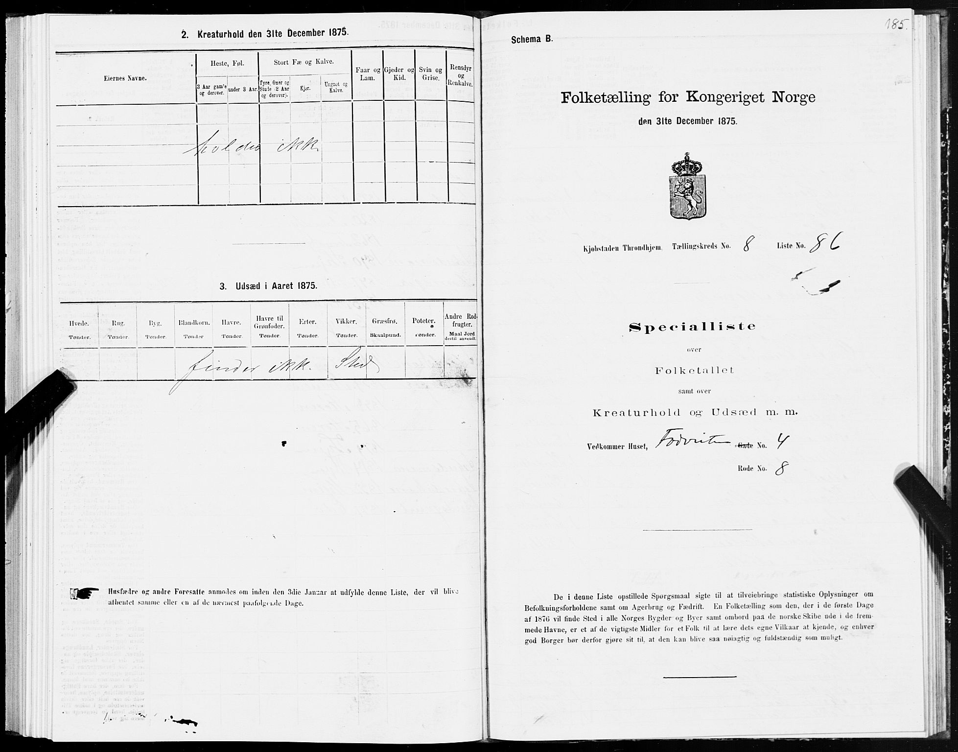 SAT, 1875 census for 1601 Trondheim, 1875, p. 5185
