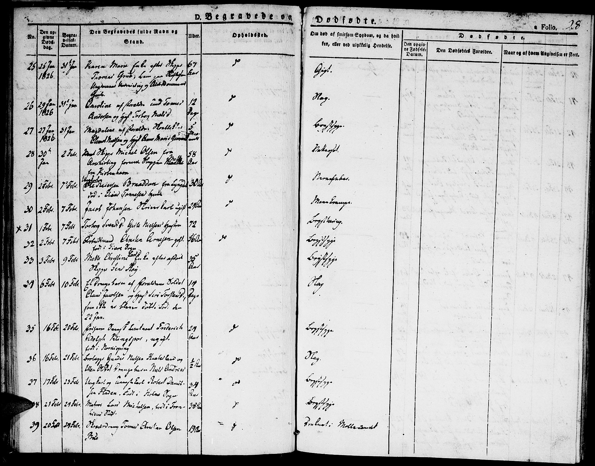 Kristiansand domprosti, SAK/1112-0006/F/Fa/L0010: Parish register (official) no. A 10, 1824-1827, p. 28