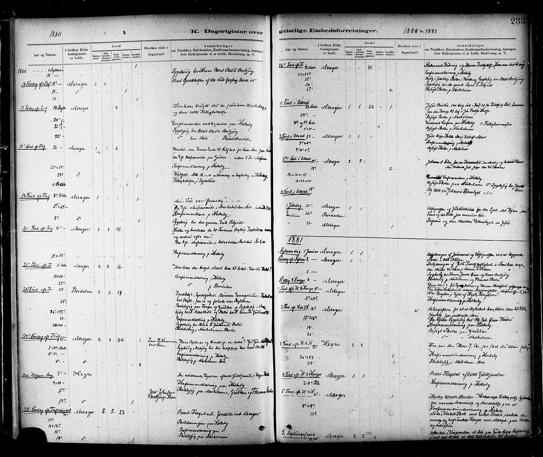 Ministerialprotokoller, klokkerbøker og fødselsregistre - Nord-Trøndelag, AV/SAT-A-1458/706/L0047: Parish register (official) no. 706A03, 1878-1892, p. 233