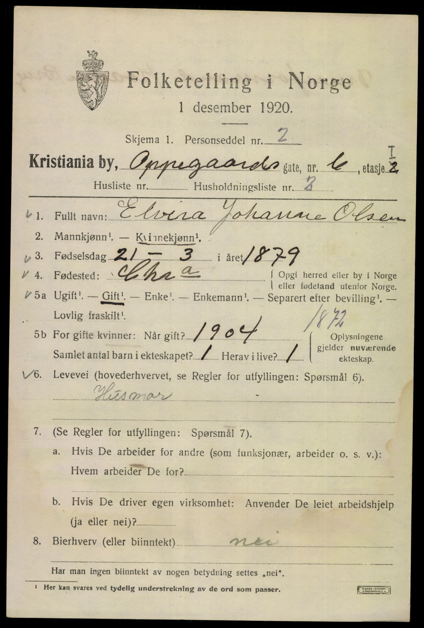 SAO, 1920 census for Kristiania, 1920, p. 434879