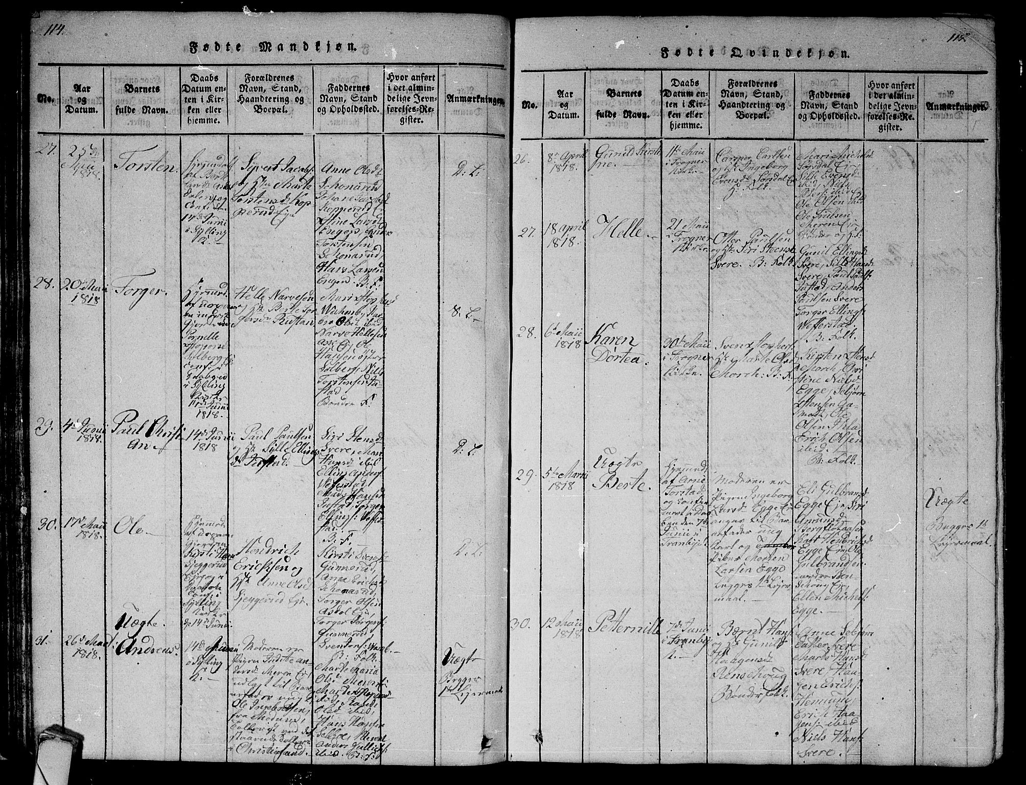 Lier kirkebøker, AV/SAKO-A-230/G/Ga/L0001: Parish register (copy) no. I 1, 1813-1824, p. 114-115