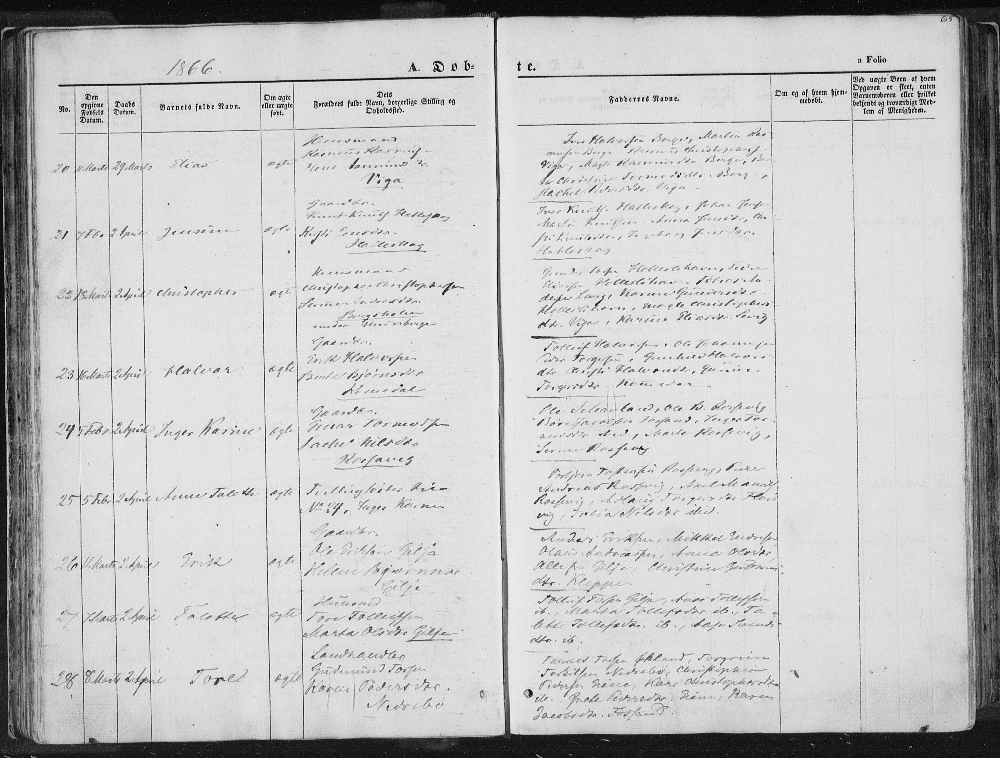 Høgsfjord sokneprestkontor, AV/SAST-A-101624/H/Ha/Haa/L0001: Parish register (official) no. A 1, 1854-1875, p. 65