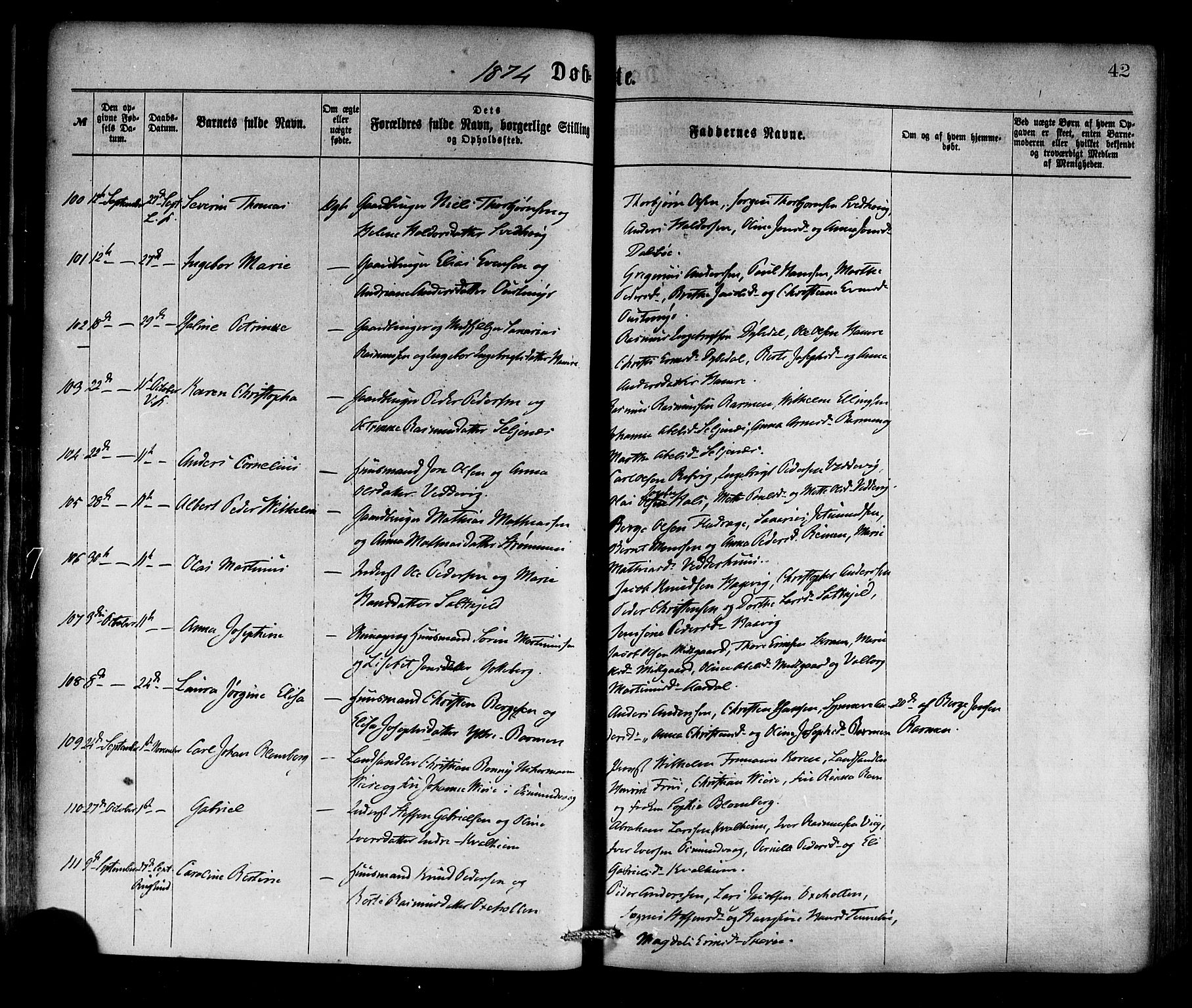 Selje sokneprestembete, AV/SAB-A-99938/H/Ha/Haa/Haaa: Parish register (official) no. A 12, 1870-1880, p. 42