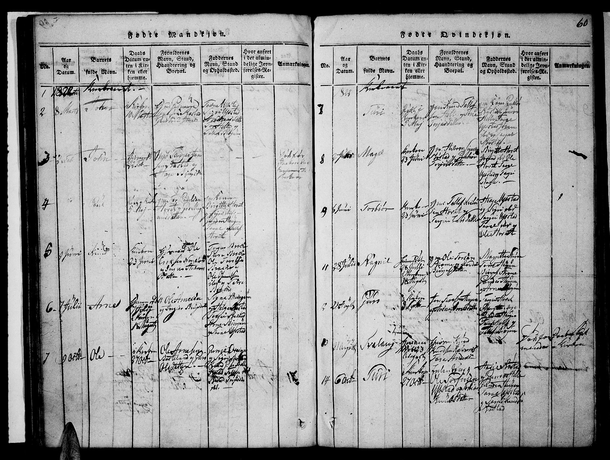 Valle sokneprestkontor, AV/SAK-1111-0044/F/Fb/Fbc/L0001: Parish register (copy) no. B 1 /2, 1816-1829, p. 60