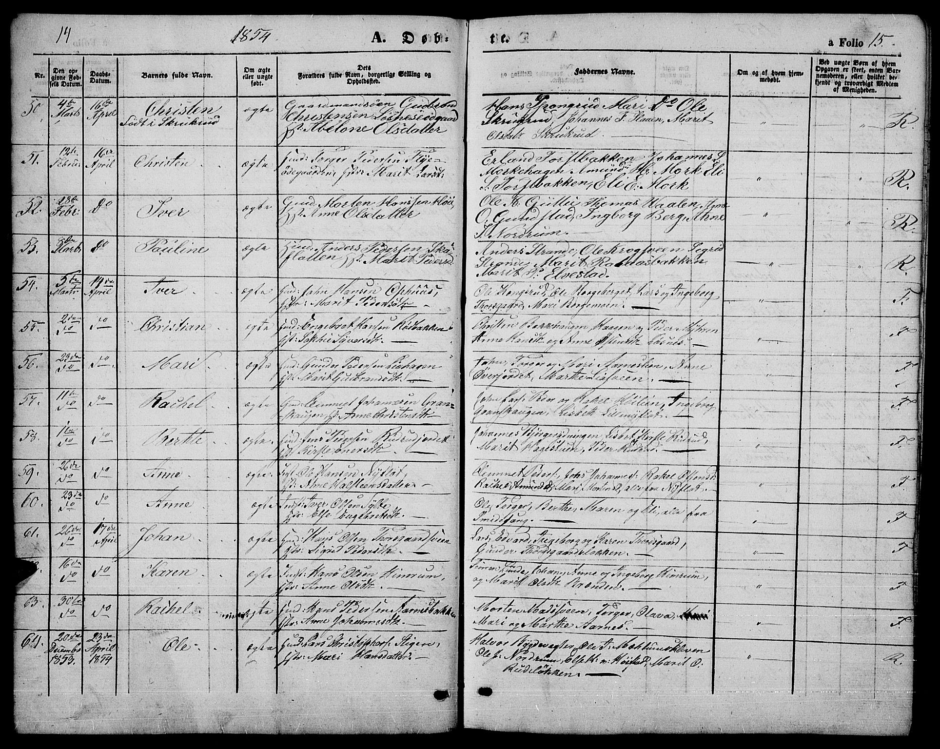 Ringebu prestekontor, AV/SAH-PREST-082/H/Ha/Hab/L0003: Parish register (copy) no. 3, 1854-1866, p. 14-15