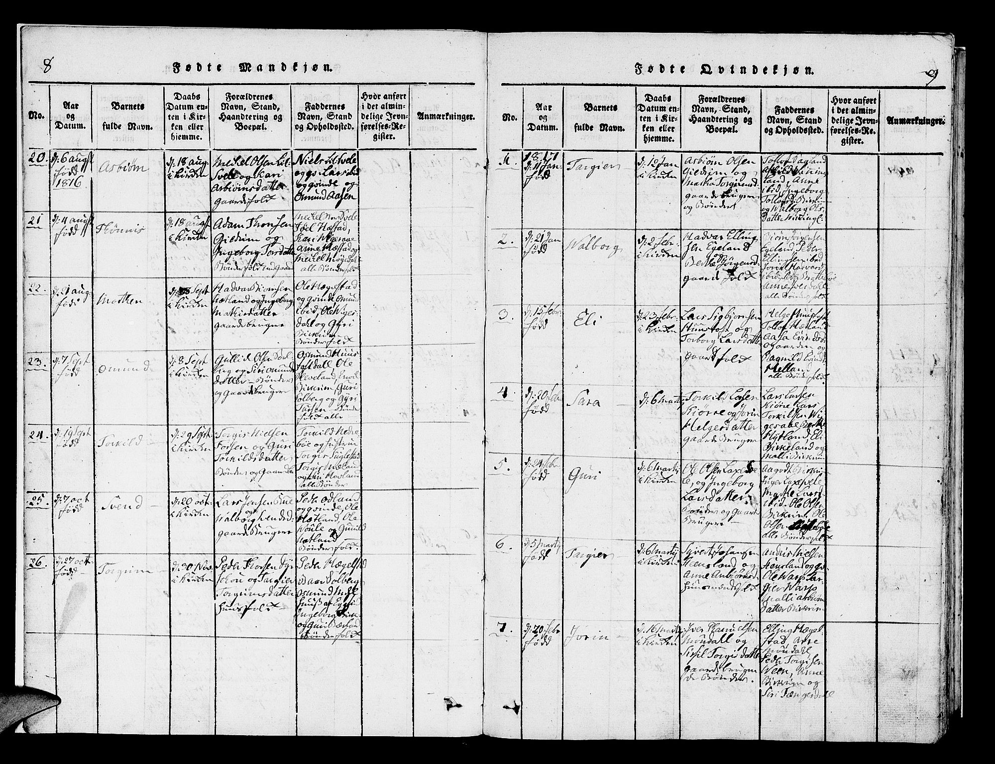 Helleland sokneprestkontor, AV/SAST-A-101810: Parish register (official) no. A 5, 1815-1834, p. 8-9